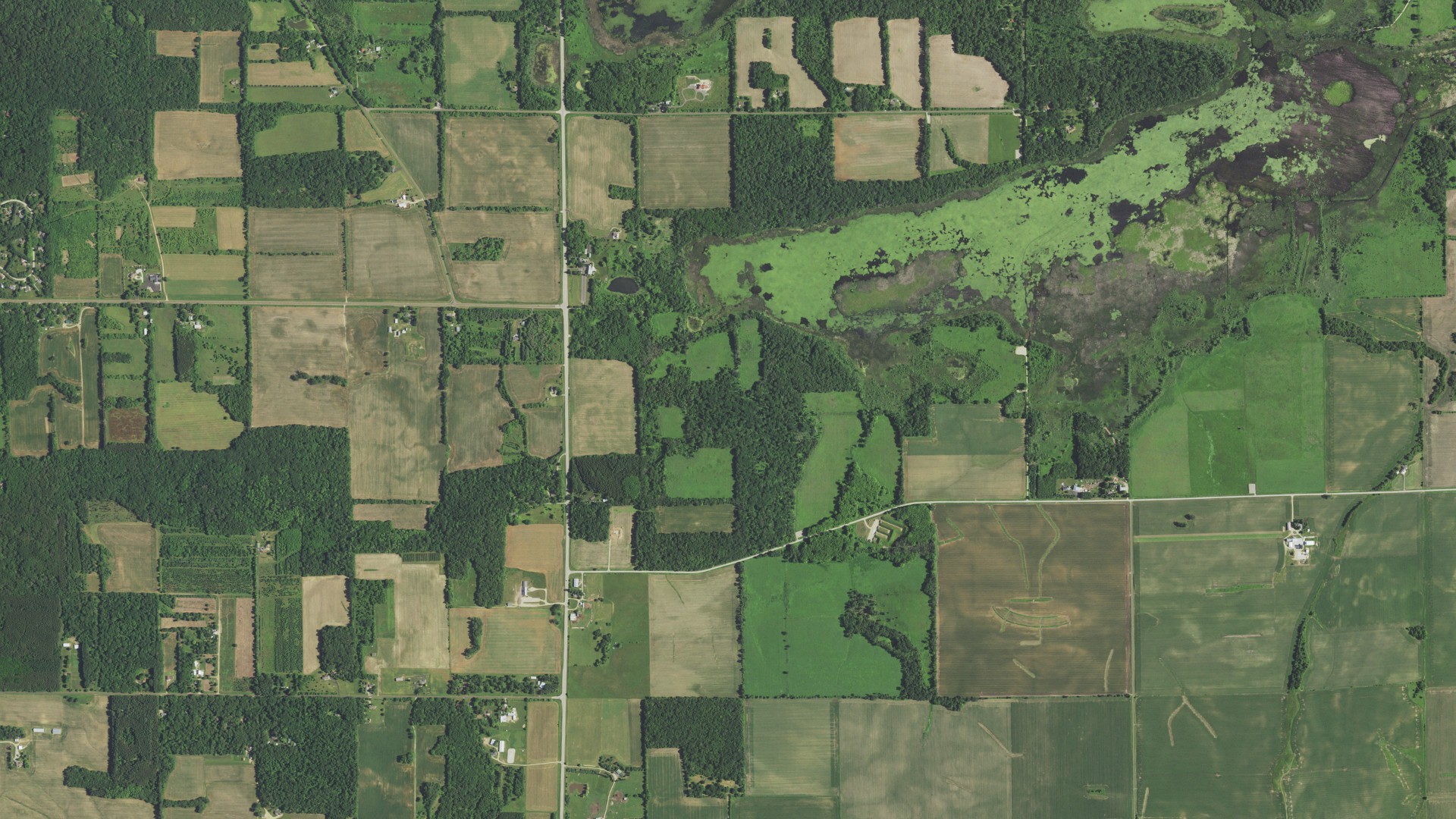 Aerial view of land around Lowville, Wisconsin