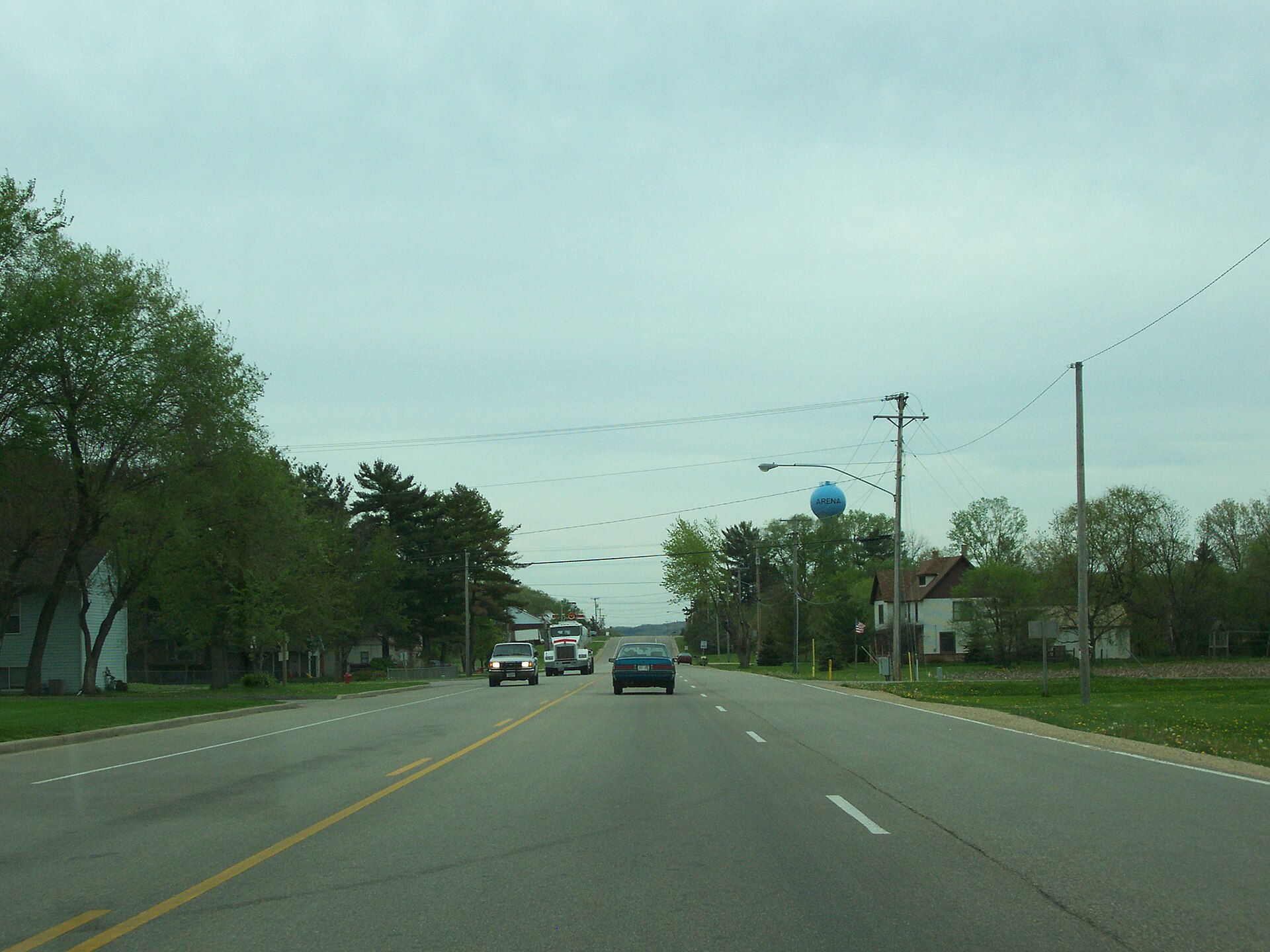 Looking east at Arena, Wisconsin, USA while traveling on U.S. Route 14.