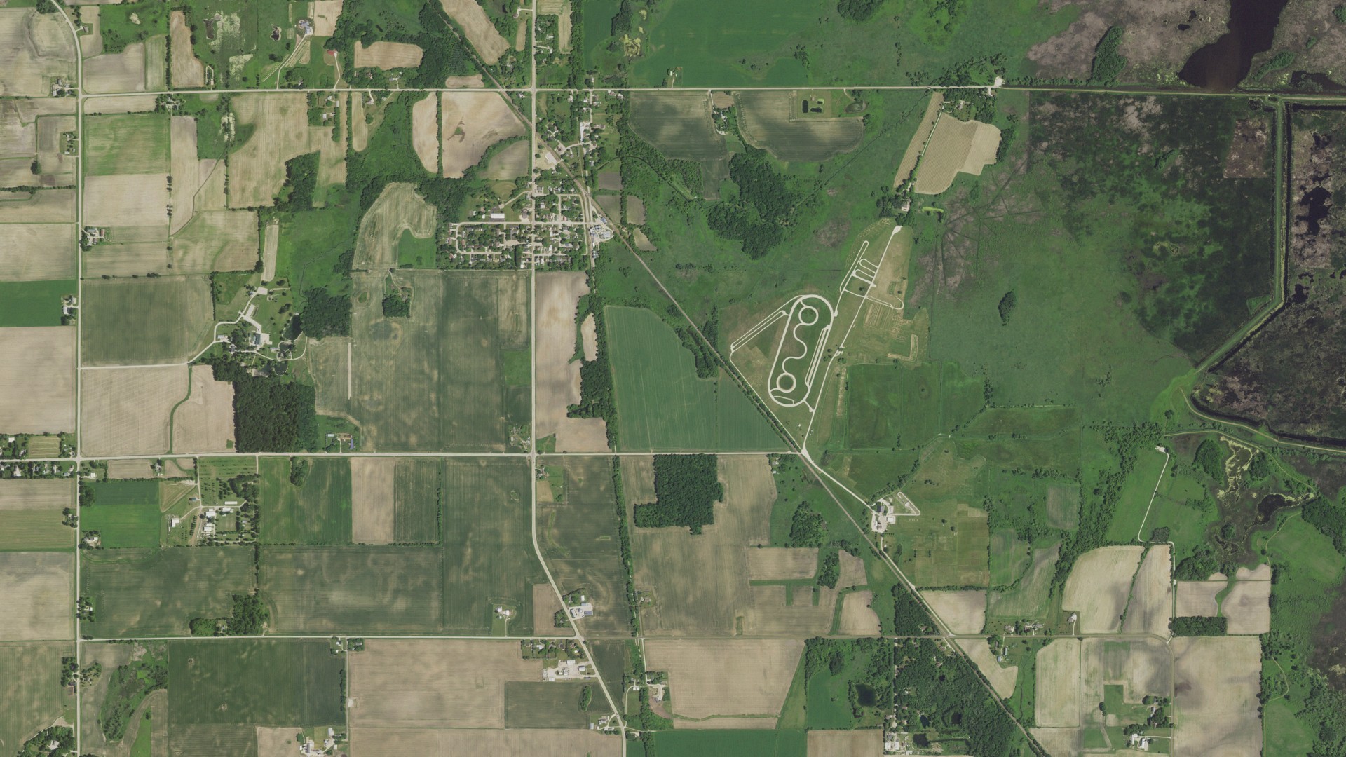 Natural-color aerial photograph of land around Burnett, Wisconsin