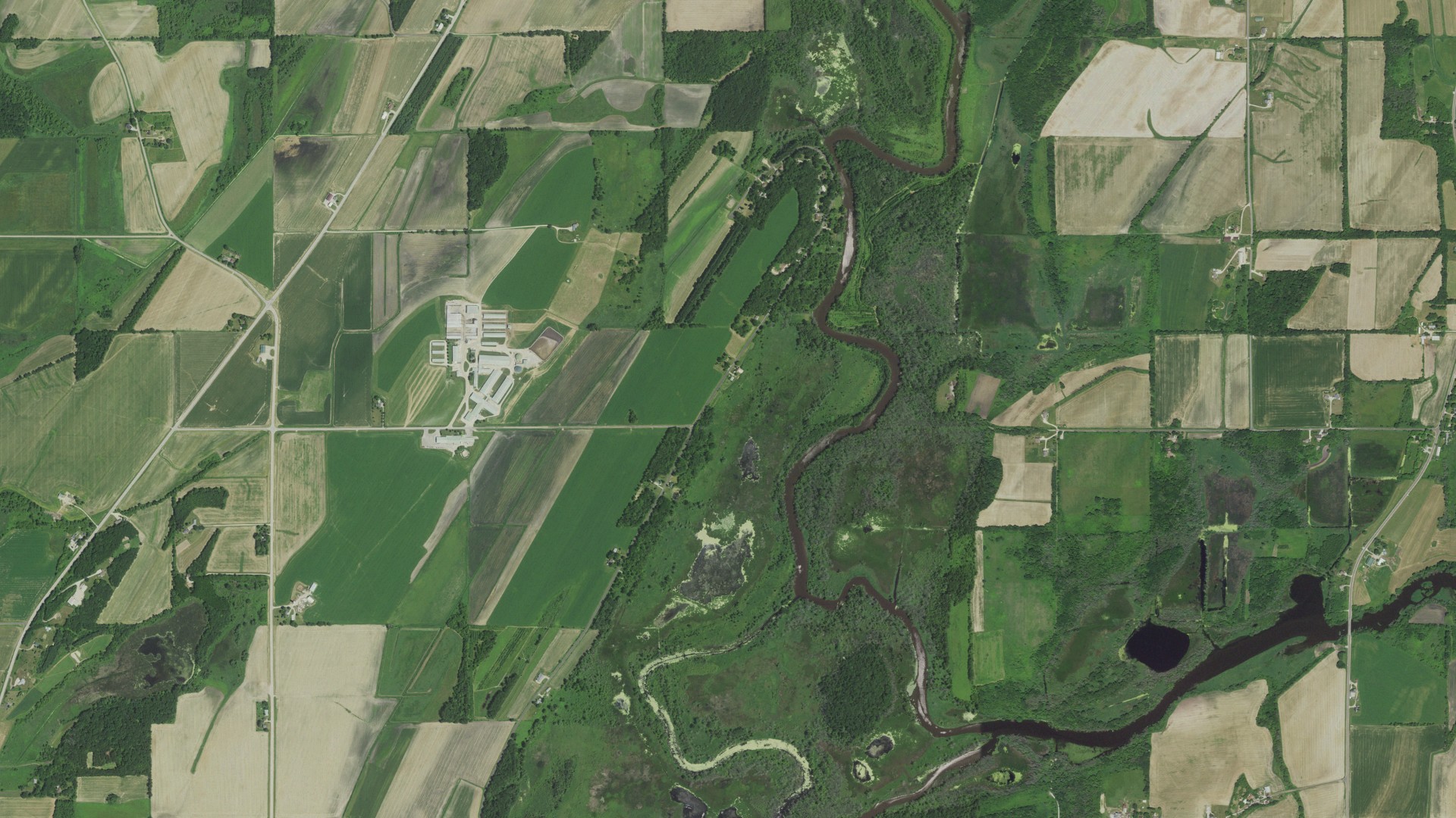 Aerial view of land around Portland, Wisconsin