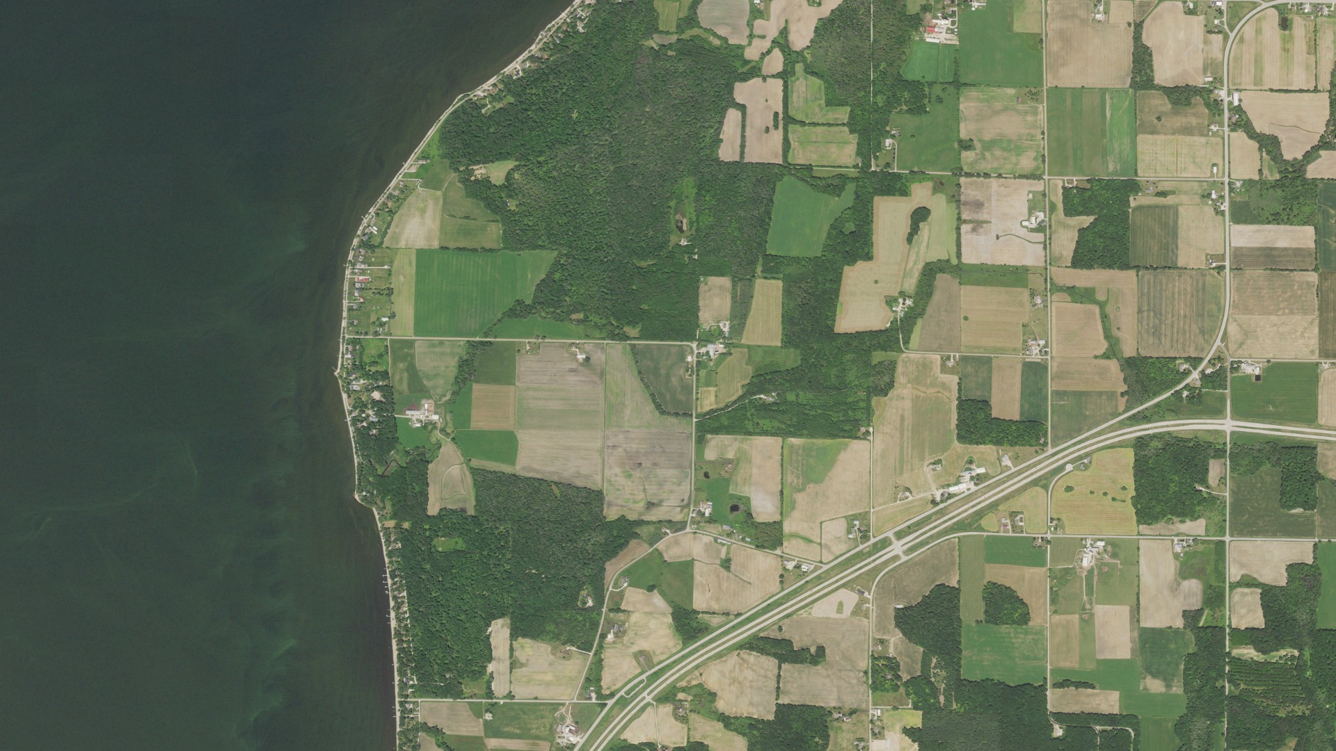 Aerial view of land around Union, Wisconsin