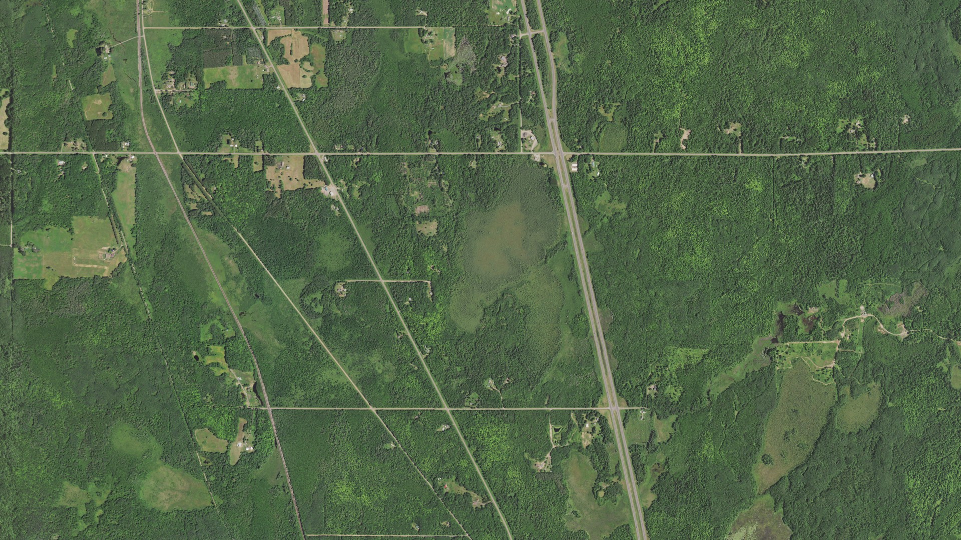 Aerial view of land around Bennett, Wisconsin