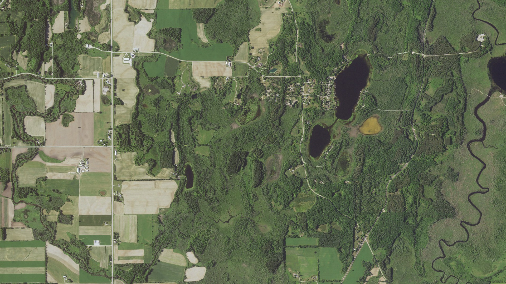 Aerial view of land around Auburn, Wisconsin