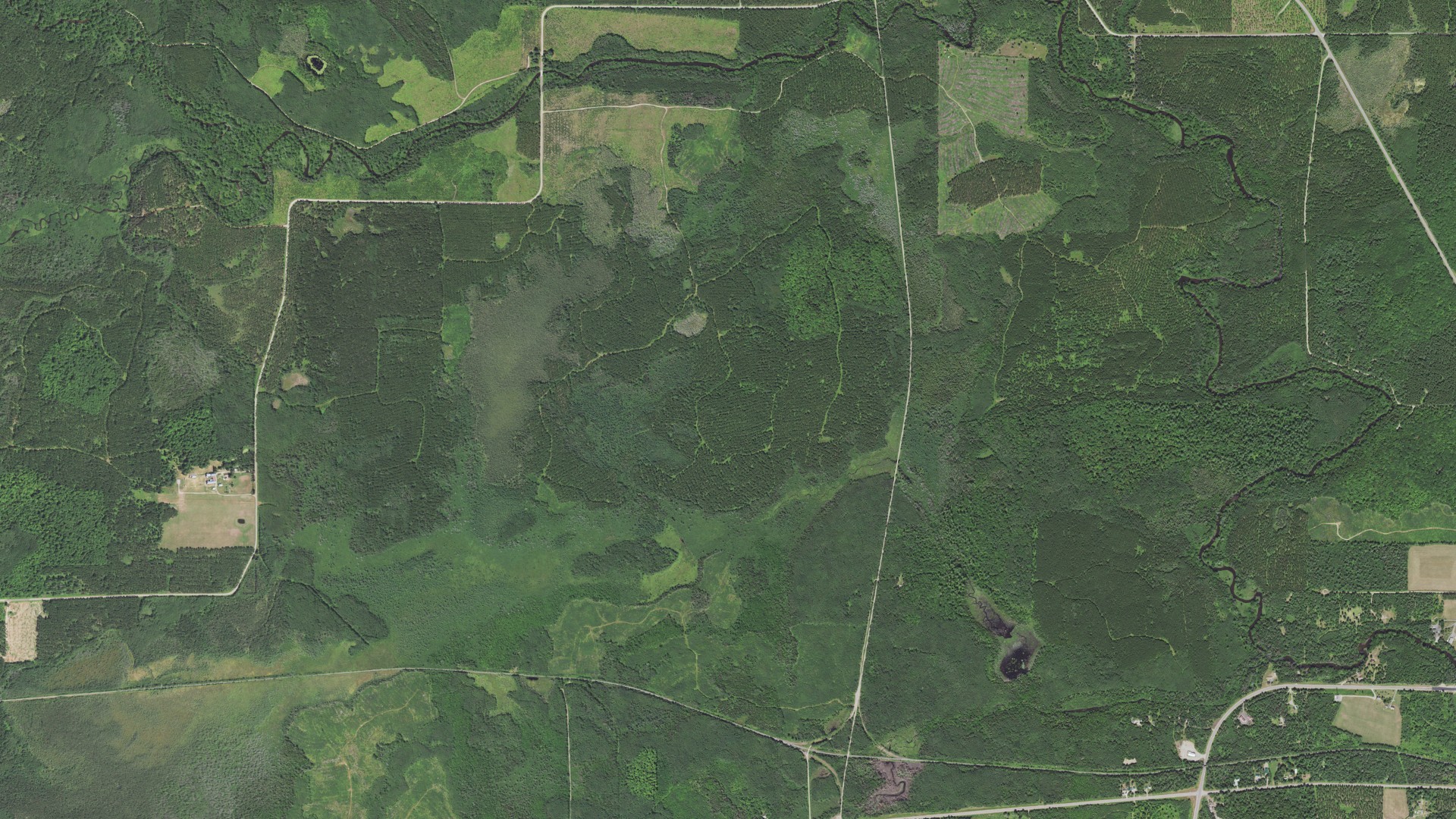 Natural-color aerial photograph of land around Caswell, Wisconsin