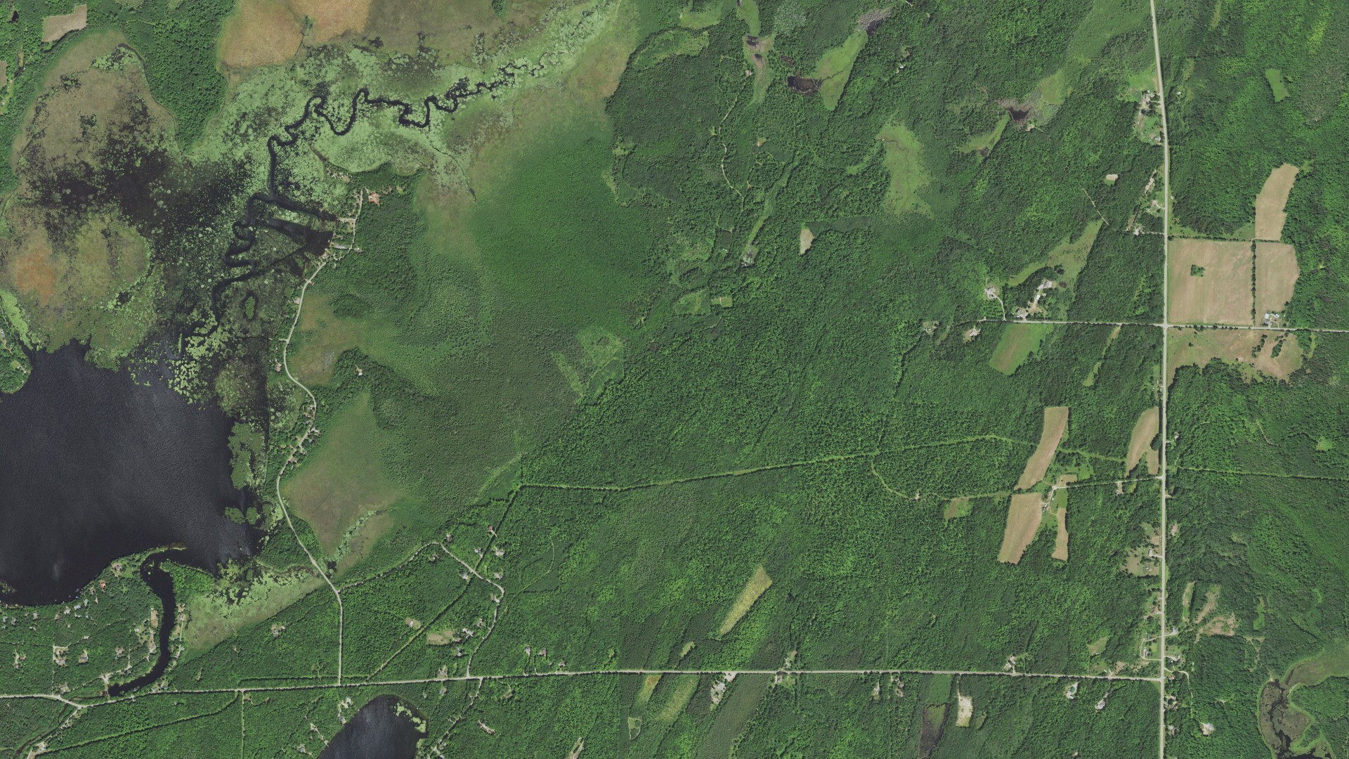 Aerial view of land around Crandon, Wisconsin