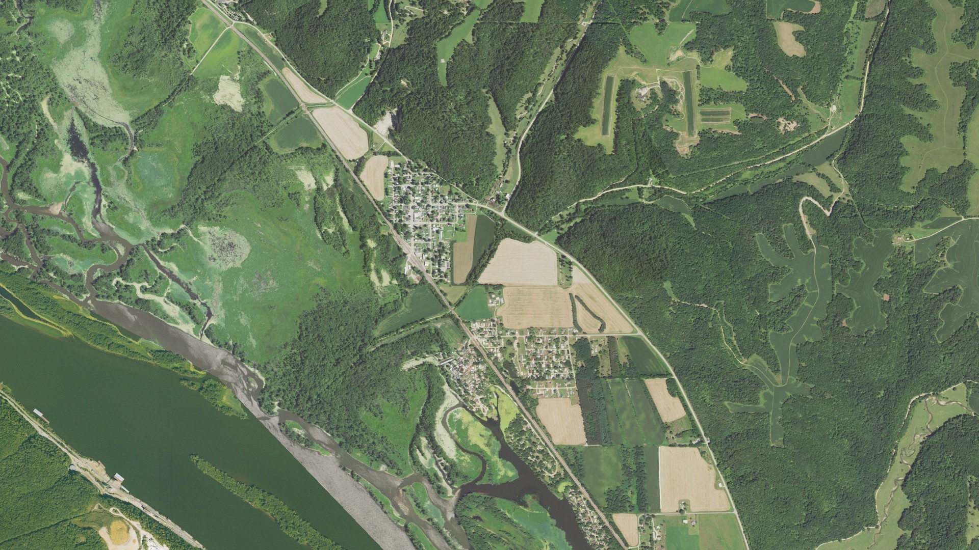 Aerial view of land around Bagley, Wisconsin