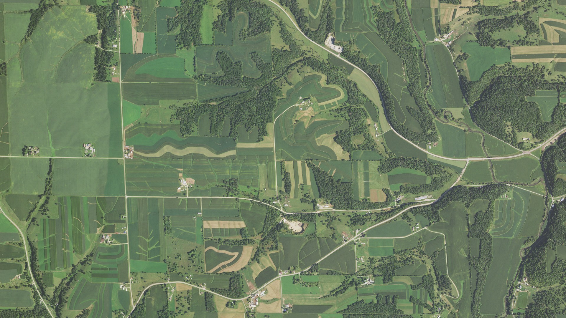 Aerial view of land around Beetown, Wisconsin