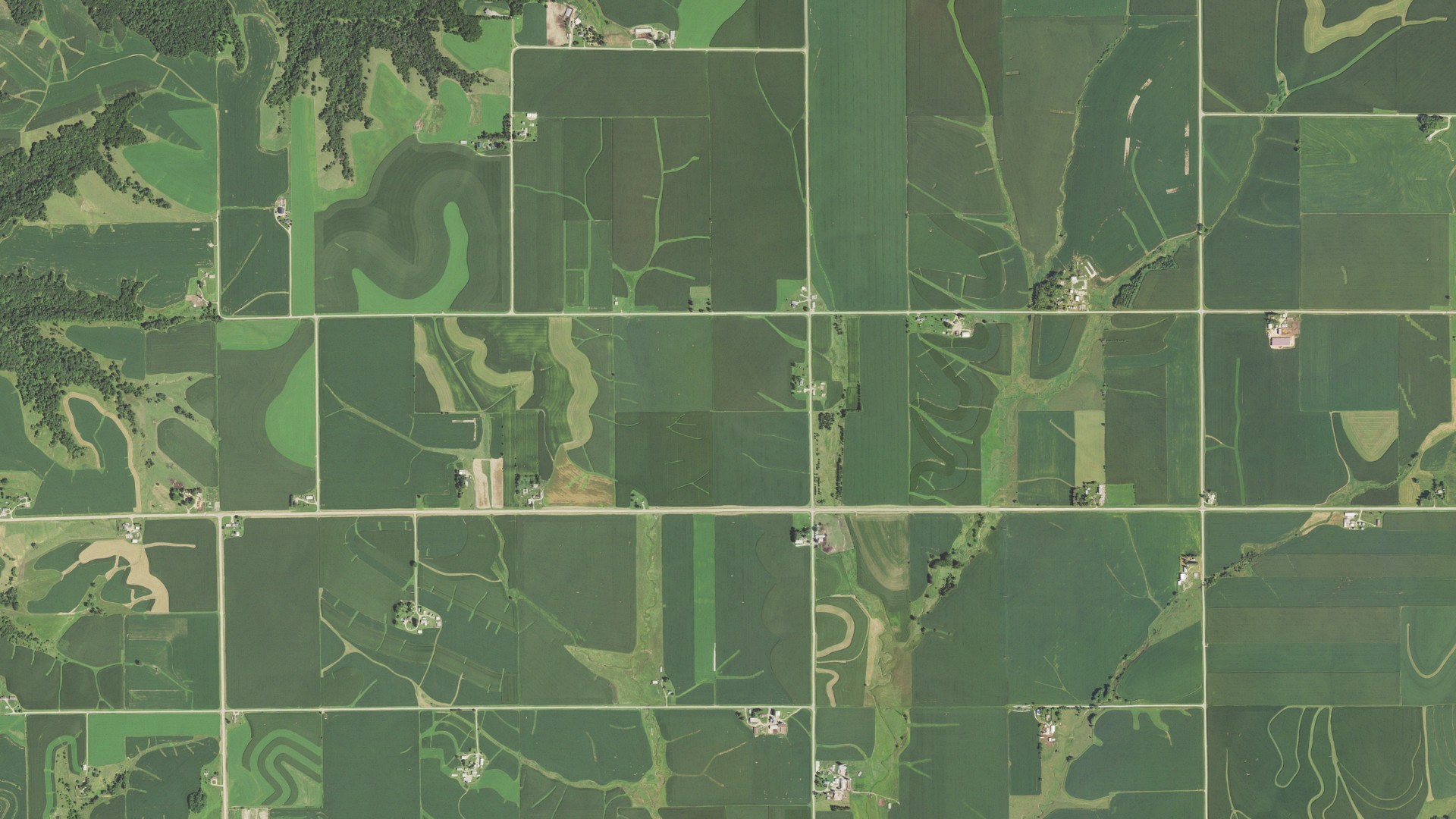 Aerial view of land around Bloomington, Wisconsin