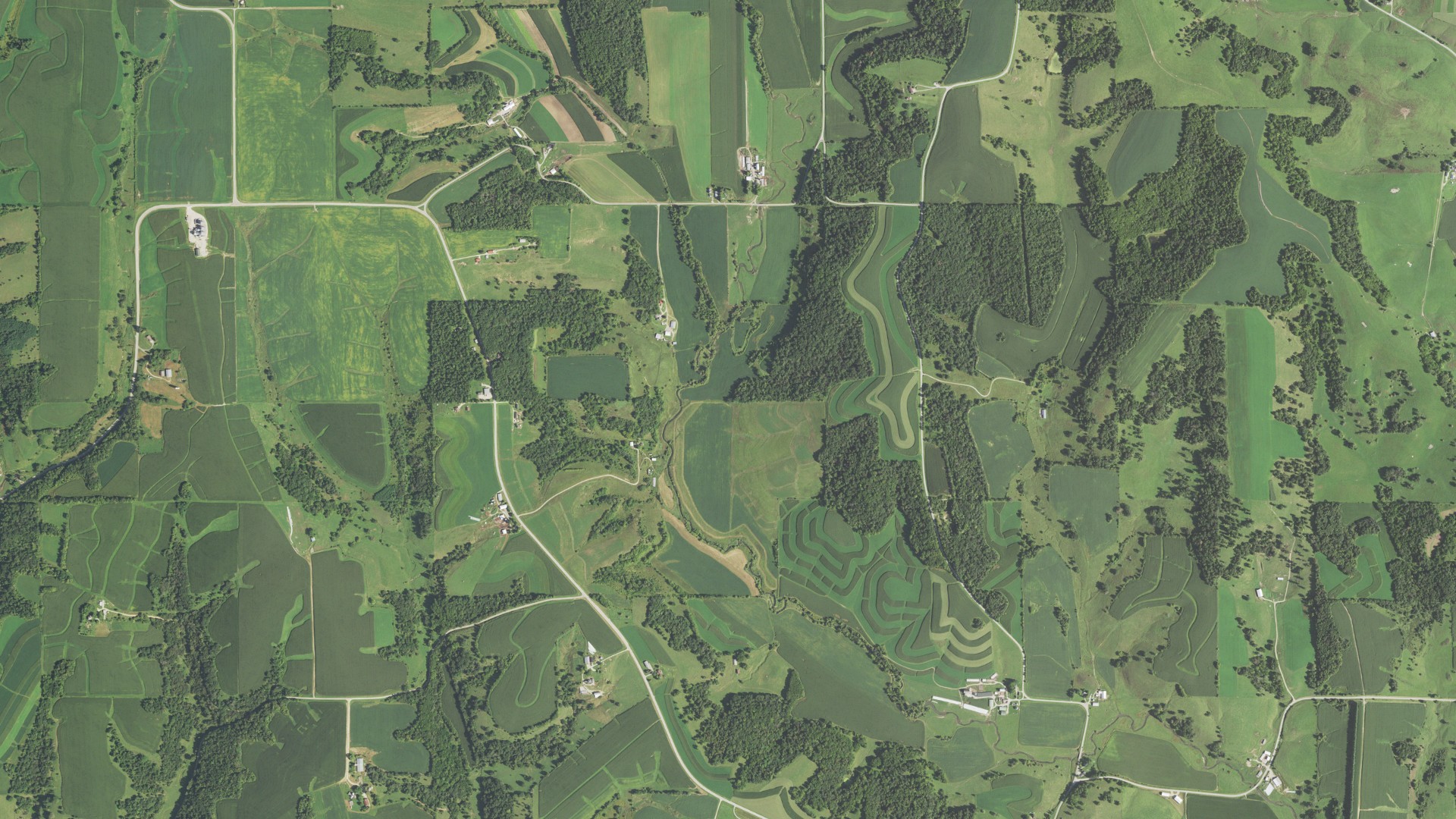 Natural-color aerial photograph of land around Little Grant, Wisconsin