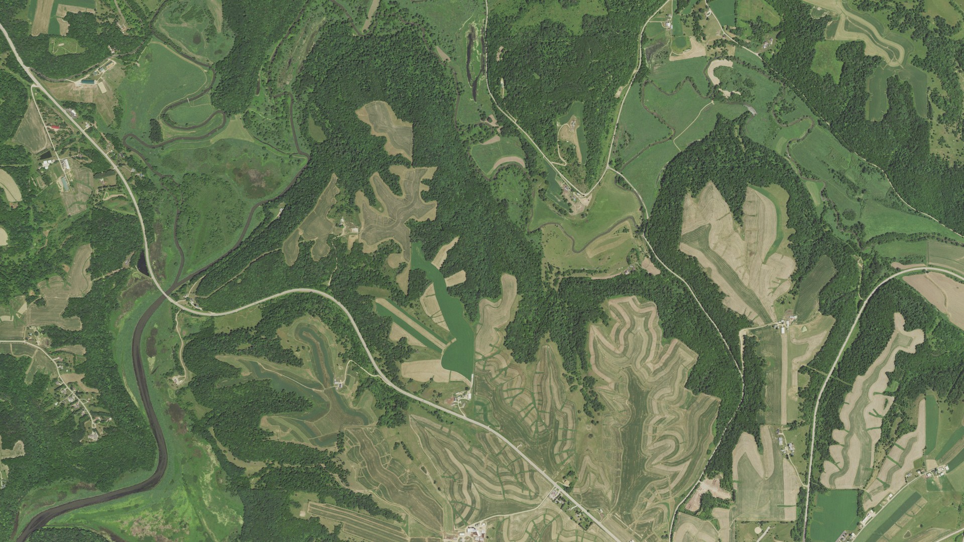 Aerial view of land around Paris, Wisconsin