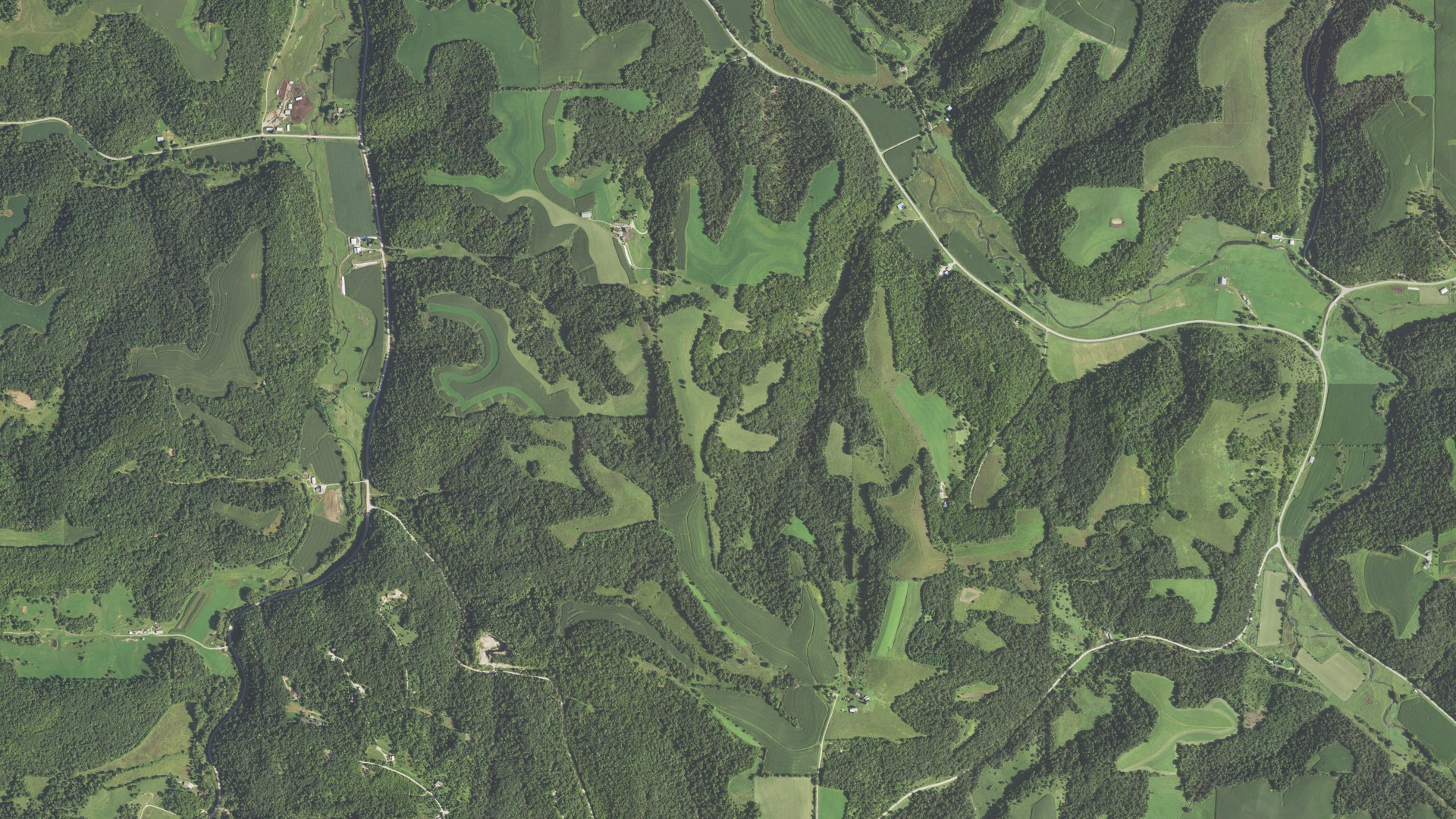 Aerial view of land around Woodman, Wisconsin