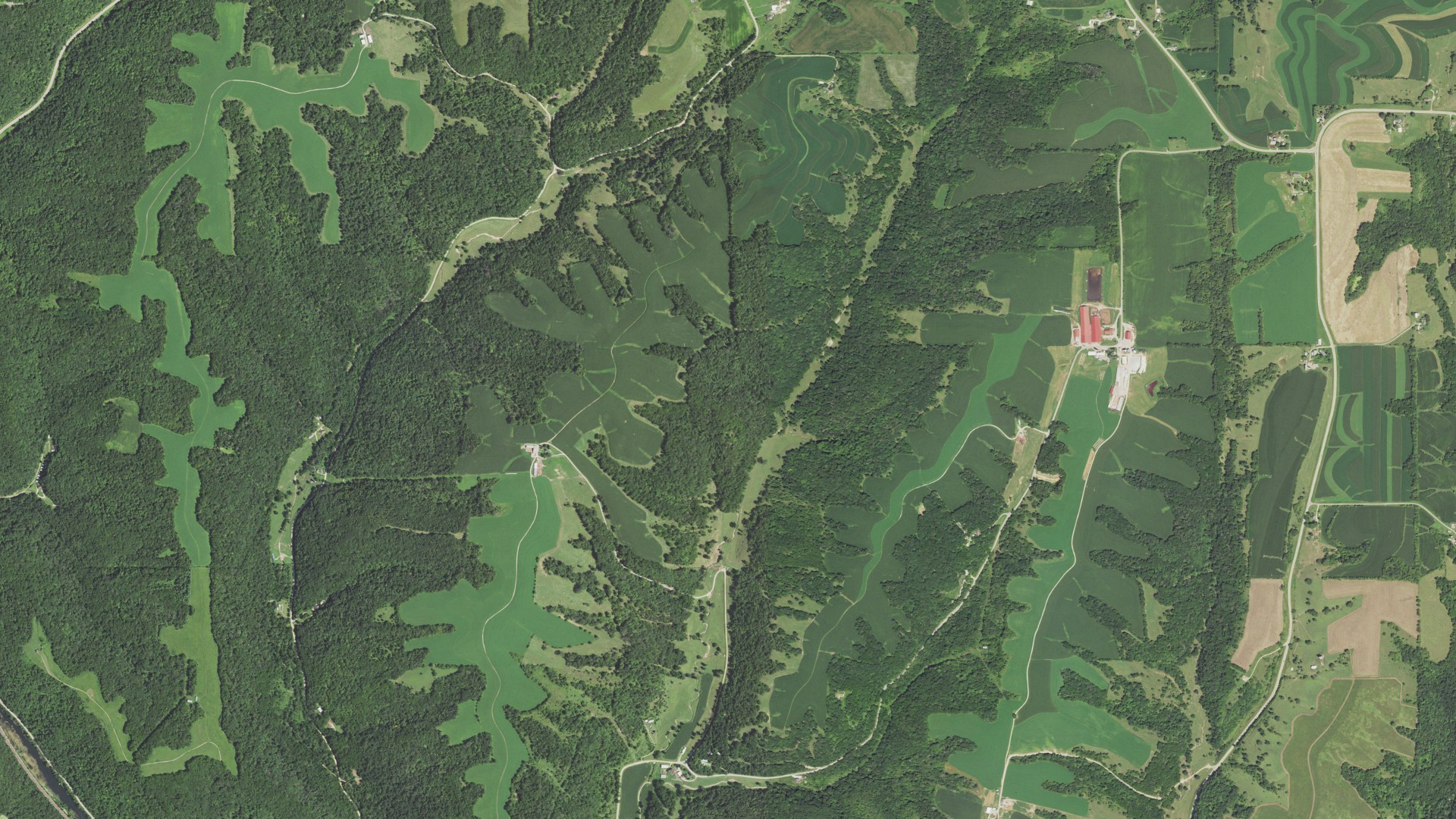 Aerial view of land around Wyalusing, Wisconsin