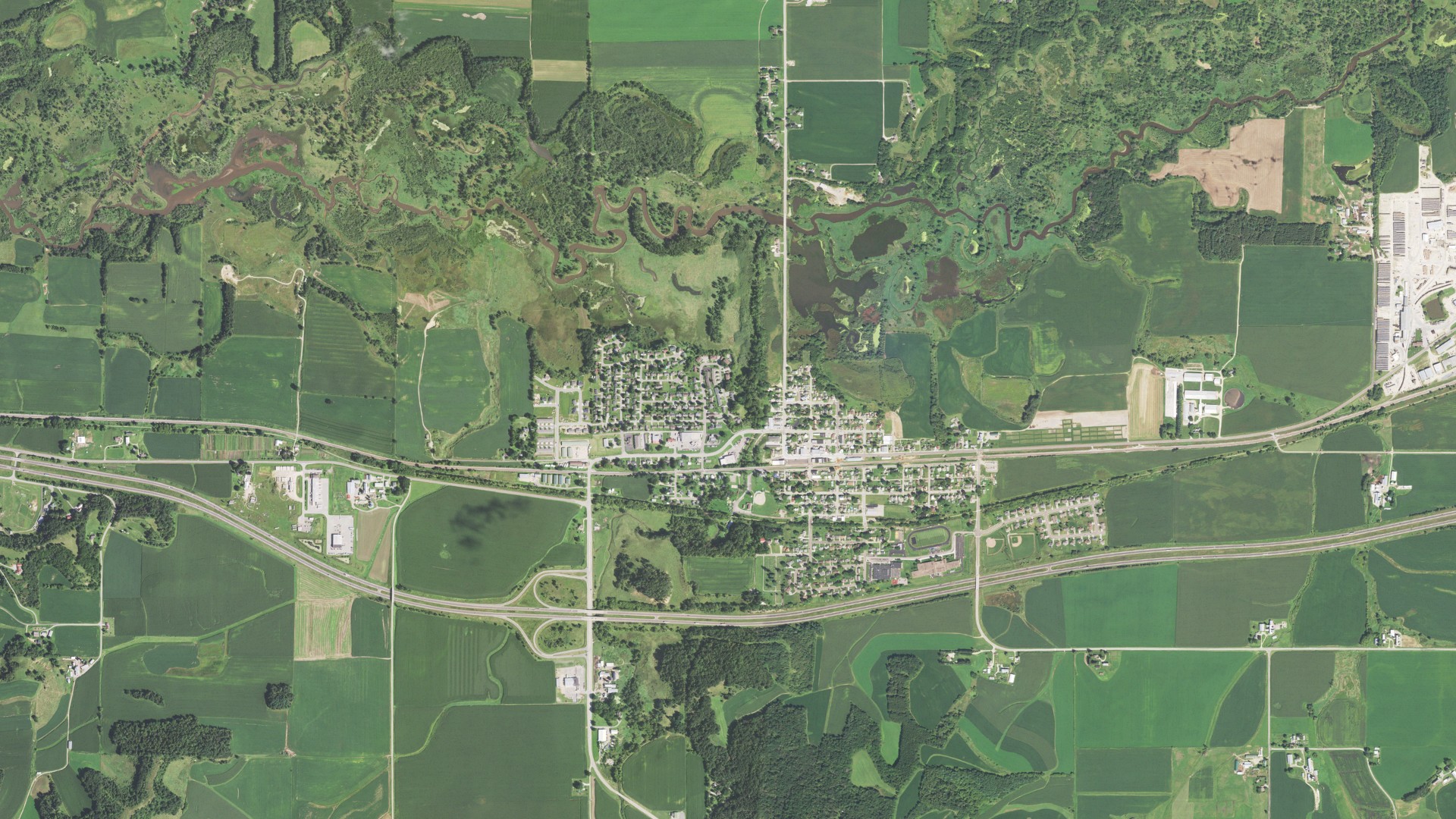 Aerial view of land around Bangor, Wisconsin