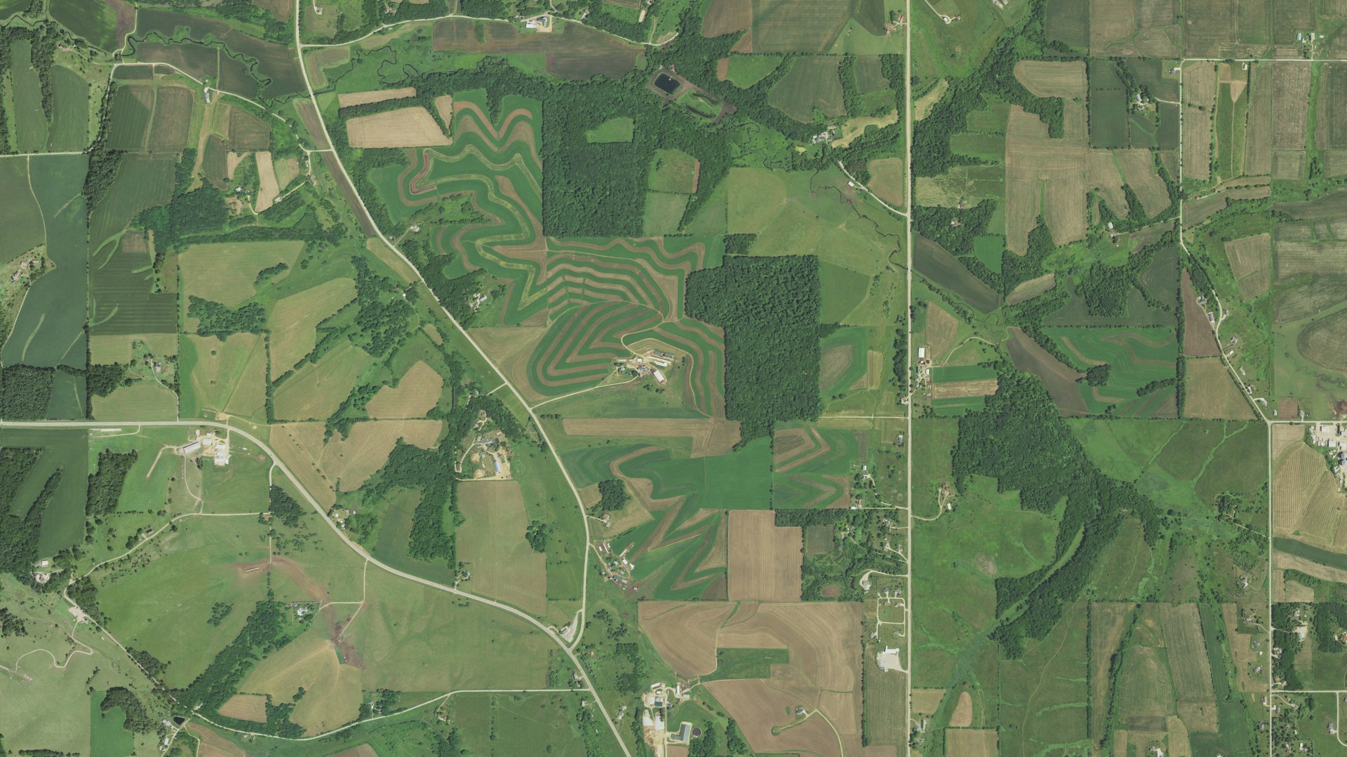 Aerial view of land around Monroe, Wisconsin
