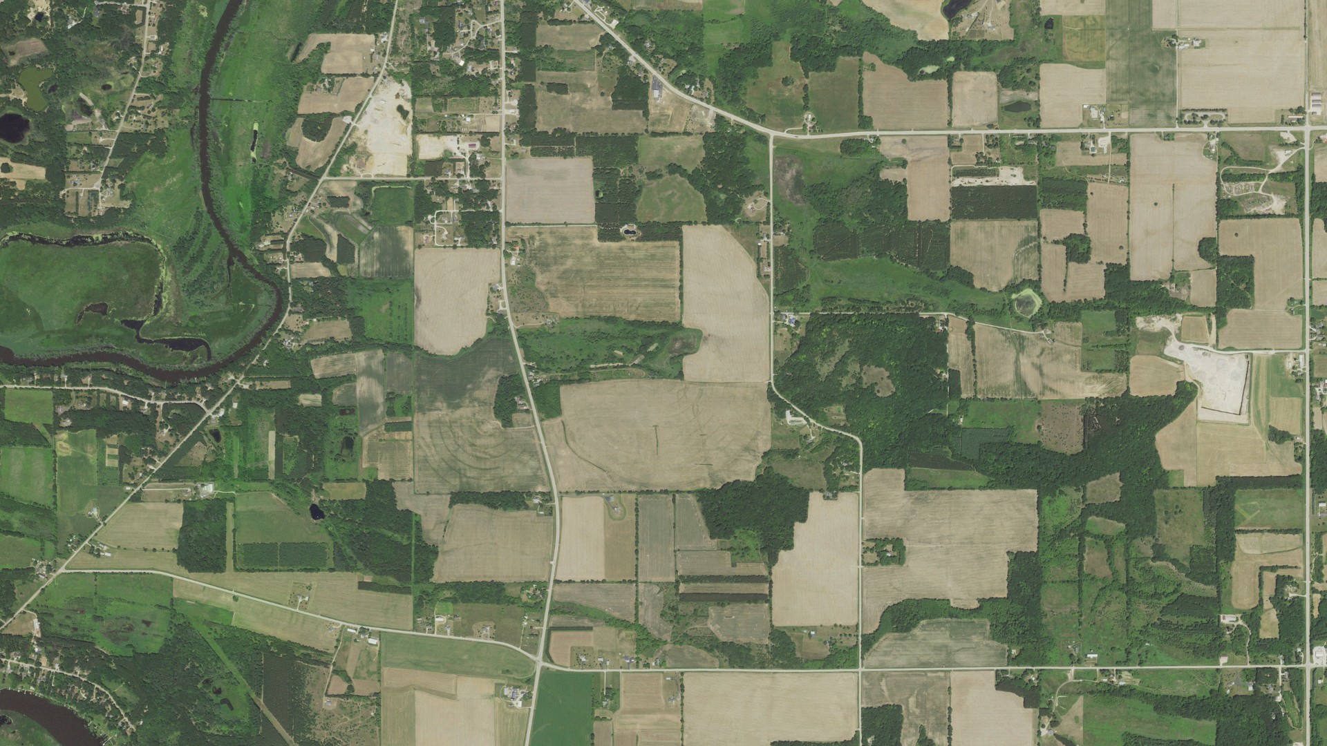 Aerial view of land around Princeton, Wisconsin