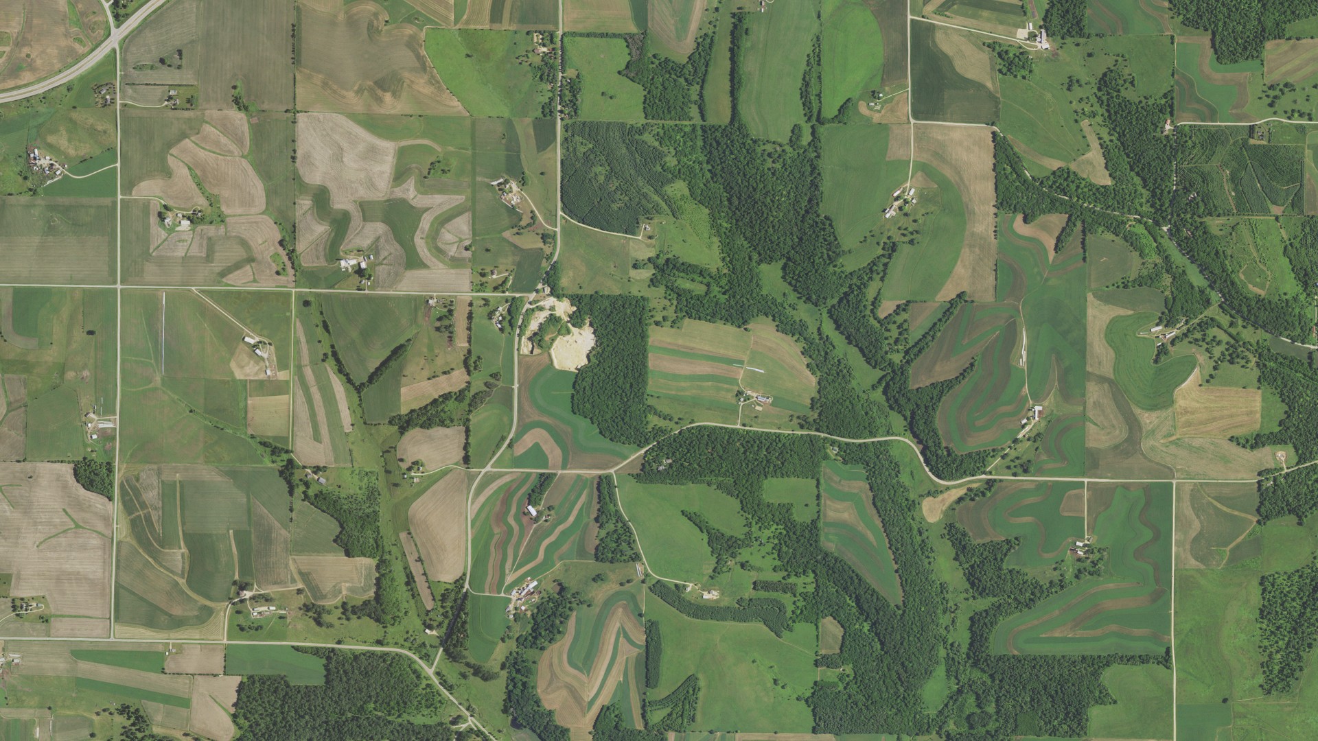 Aerial view of land around Ridgeway, Wisconsin