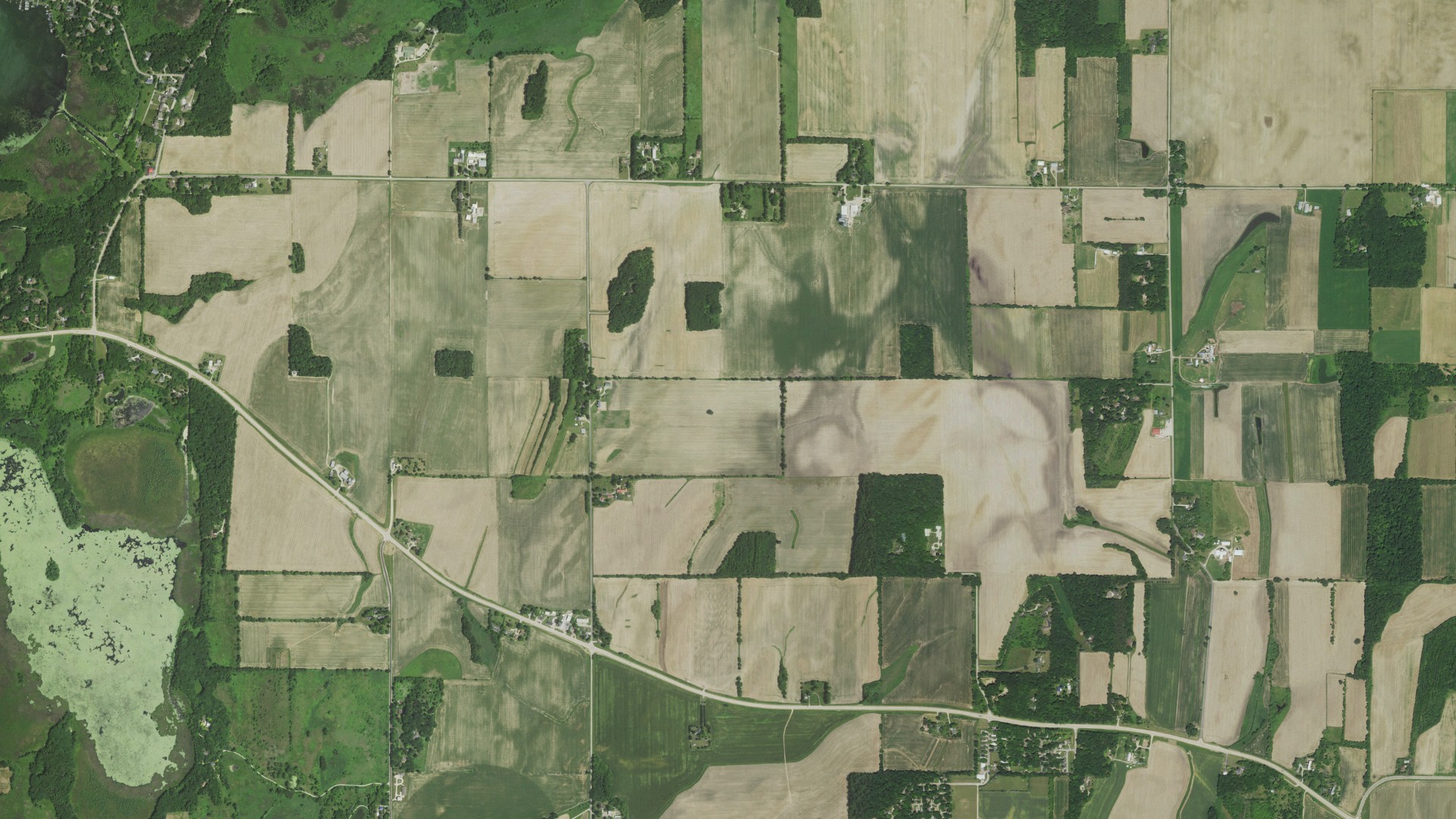 Aerial view of land around Oakland, Wisconsin