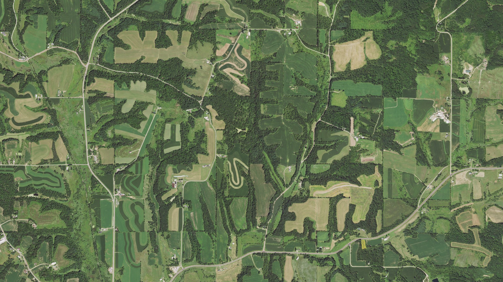 Aerial view of land around Plymouth, Wisconsin
