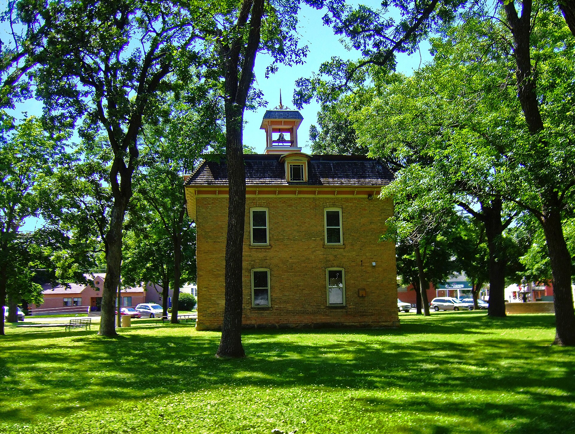 Library Park in Belleville, Wisconsin, with the old Village Hall (1894) in the center, was added to the National Register of Historic Places in 1981.