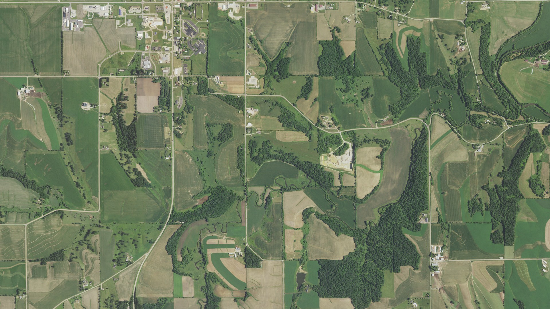 Aerial view of land around Darlington, Wisconsin