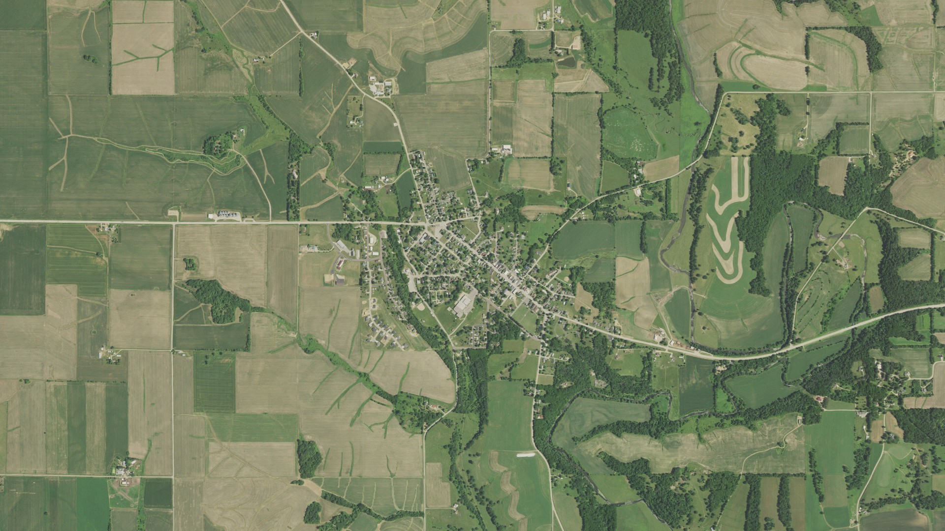 Aerial view of land around Benton, Wisconsin