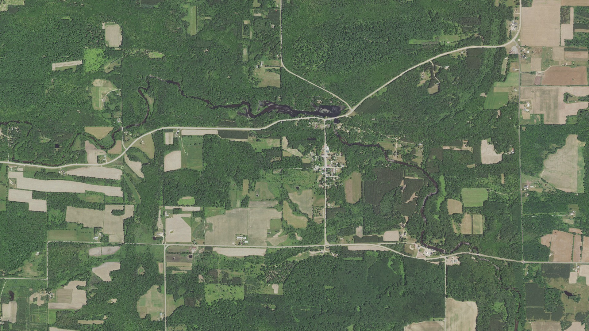 Aerial view of land around Big Falls, Wisconsin