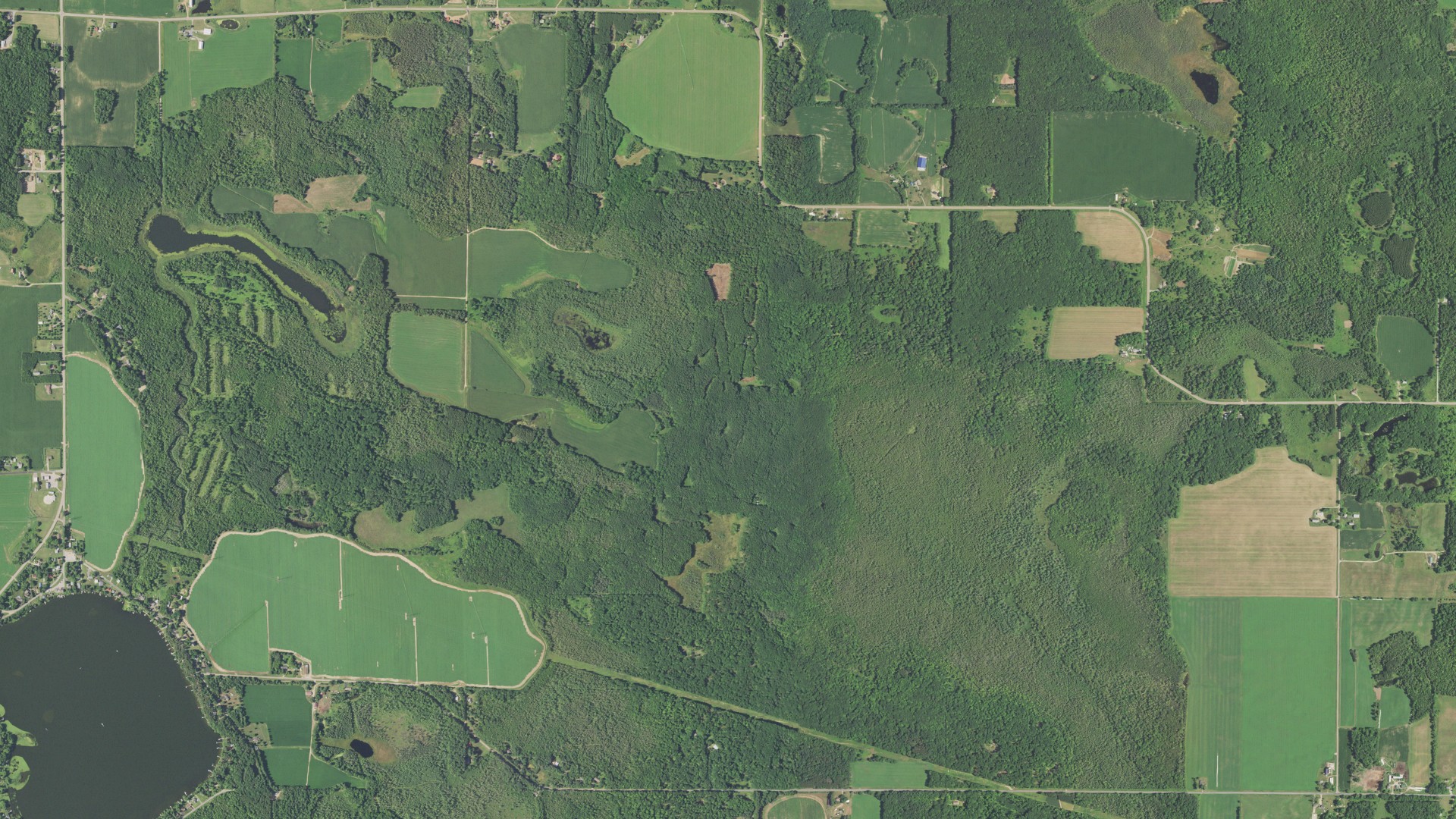 Natural-color aerial photograph of land around Elderon, Wisconsin