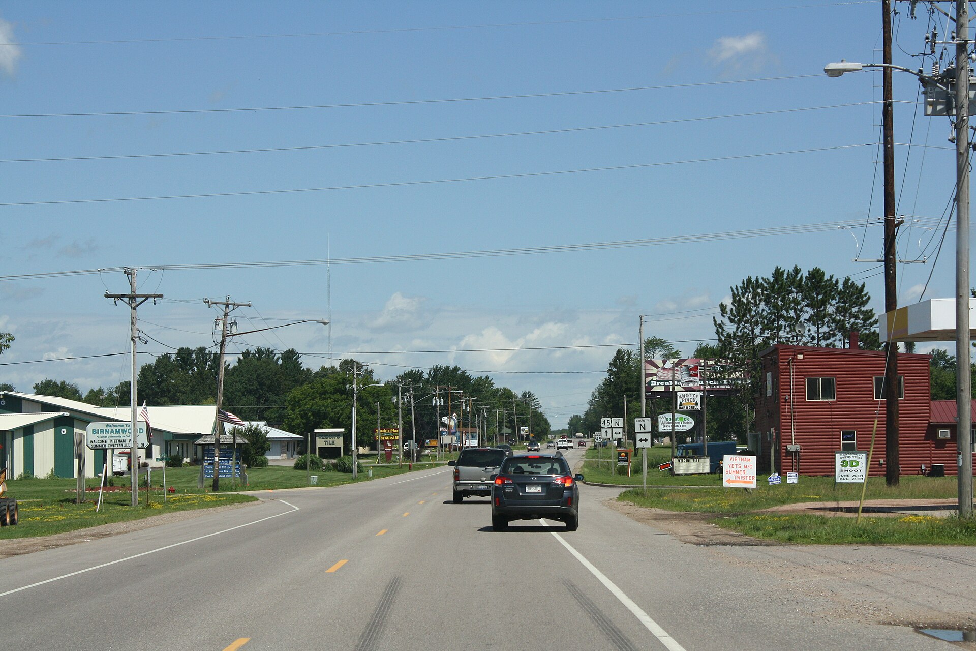 Downtown streets in Birnamwood, Wisconsin