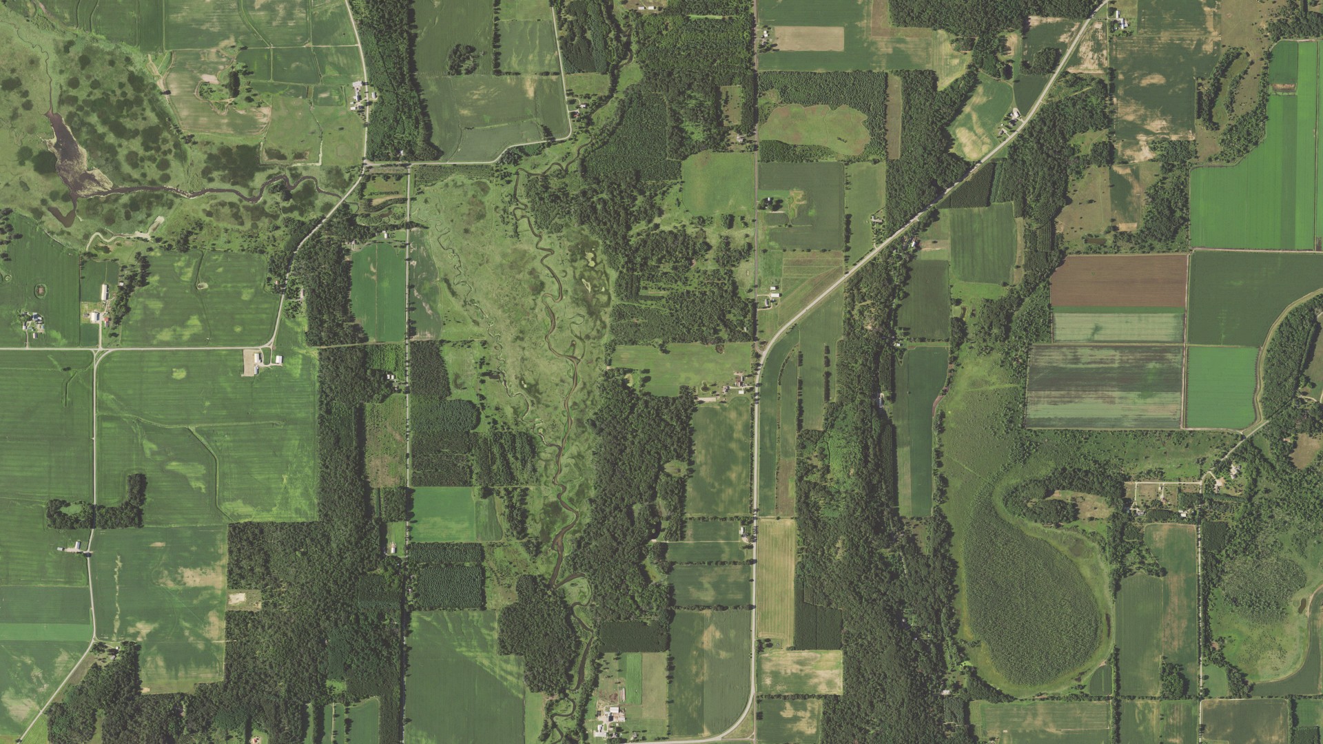 Aerial view of land around Douglas, Wisconsin