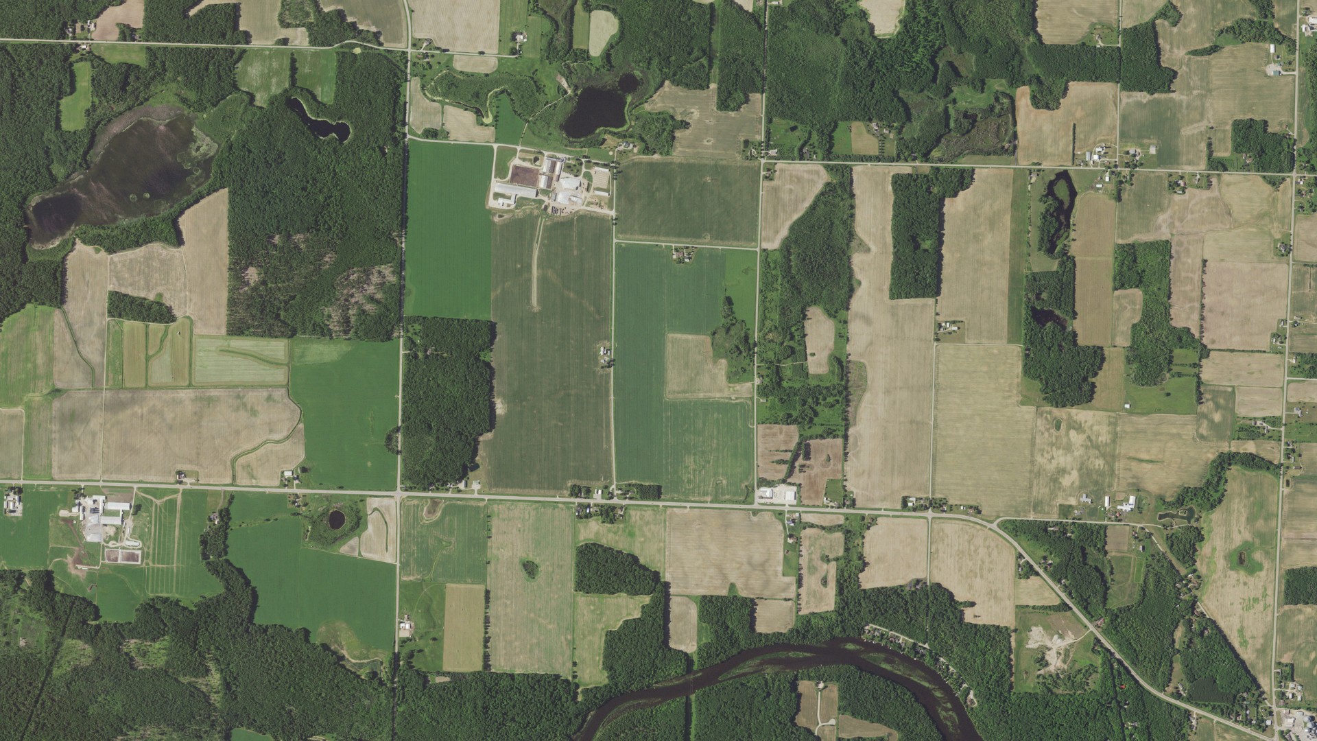 Aerial view of land around Oconto Falls, Wisconsin