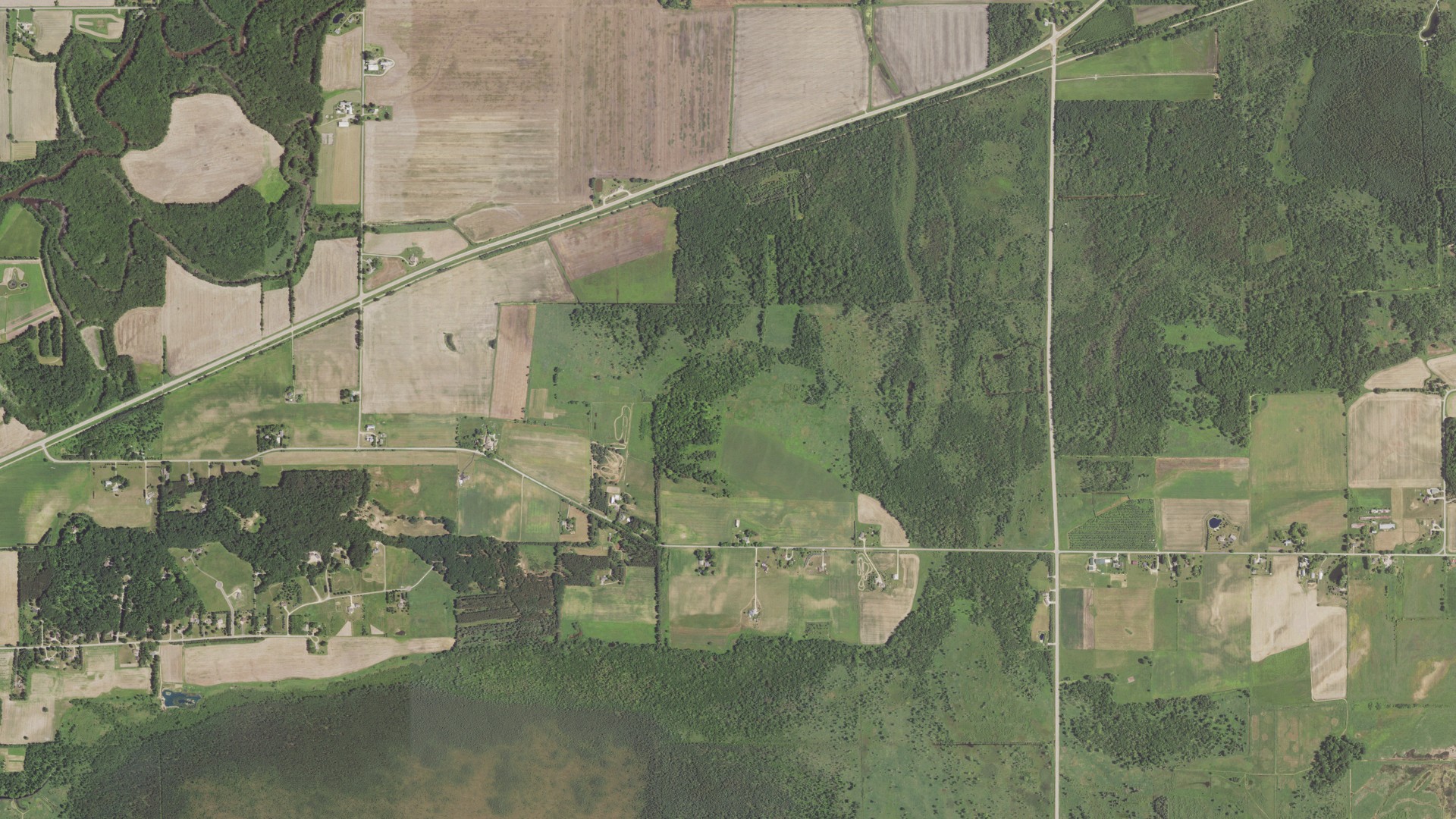 Aerial view of land around Liberty, Wisconsin