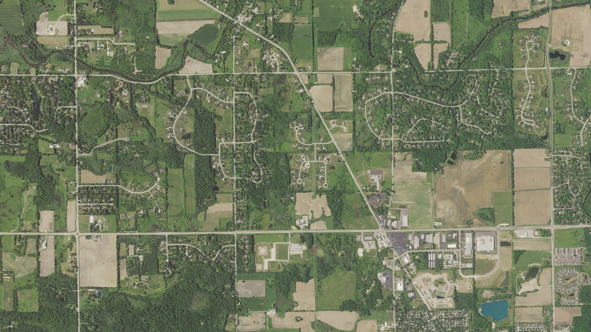 Aerial view of land around Cedarburg, Wisconsin