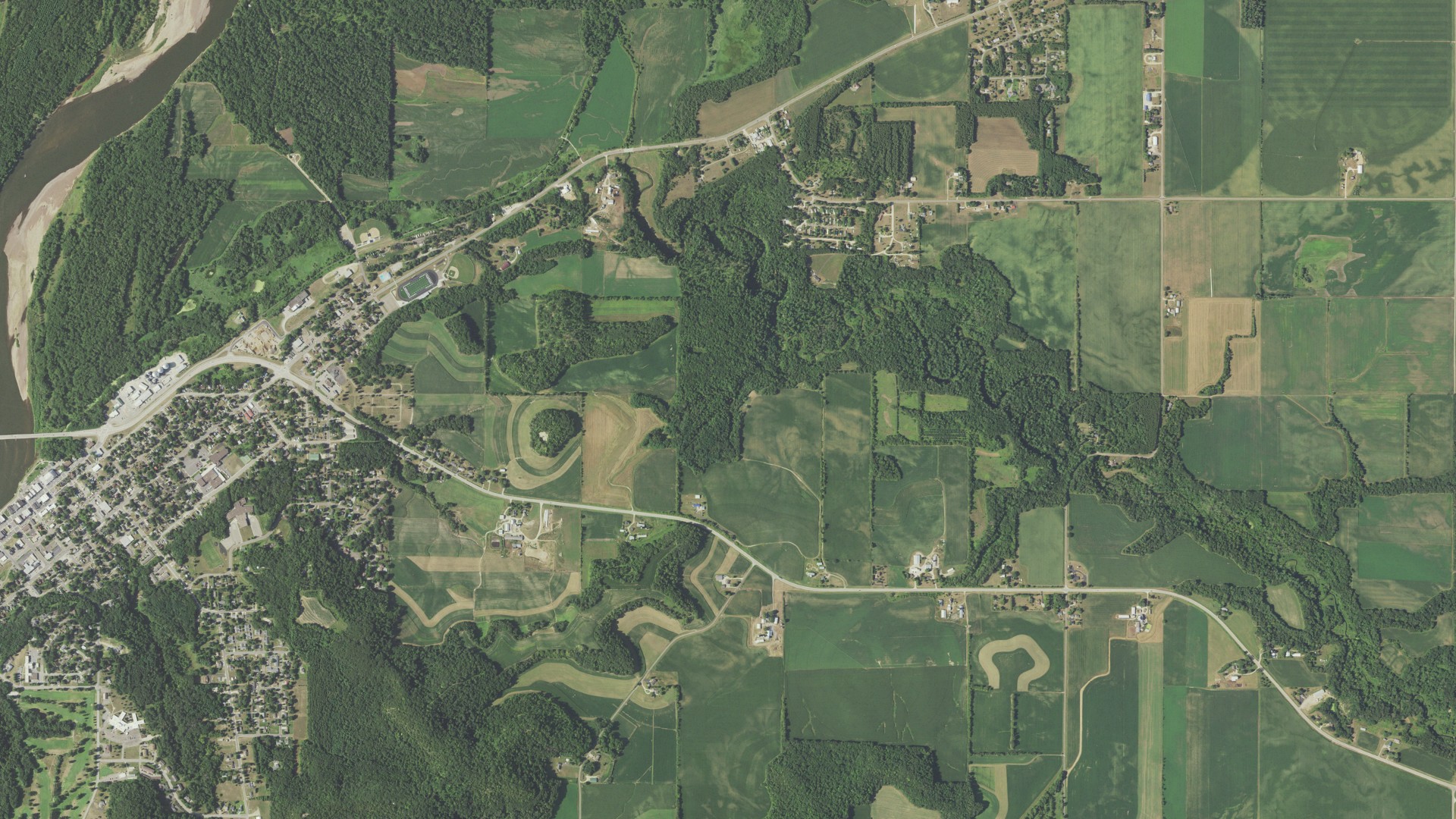 Aerial view of land around Durand, Wisconsin