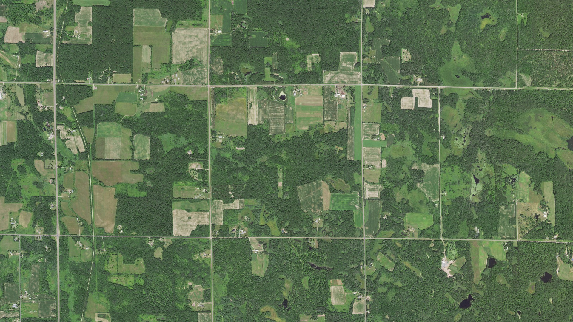 Aerial view of land around Luck, Wisconsin