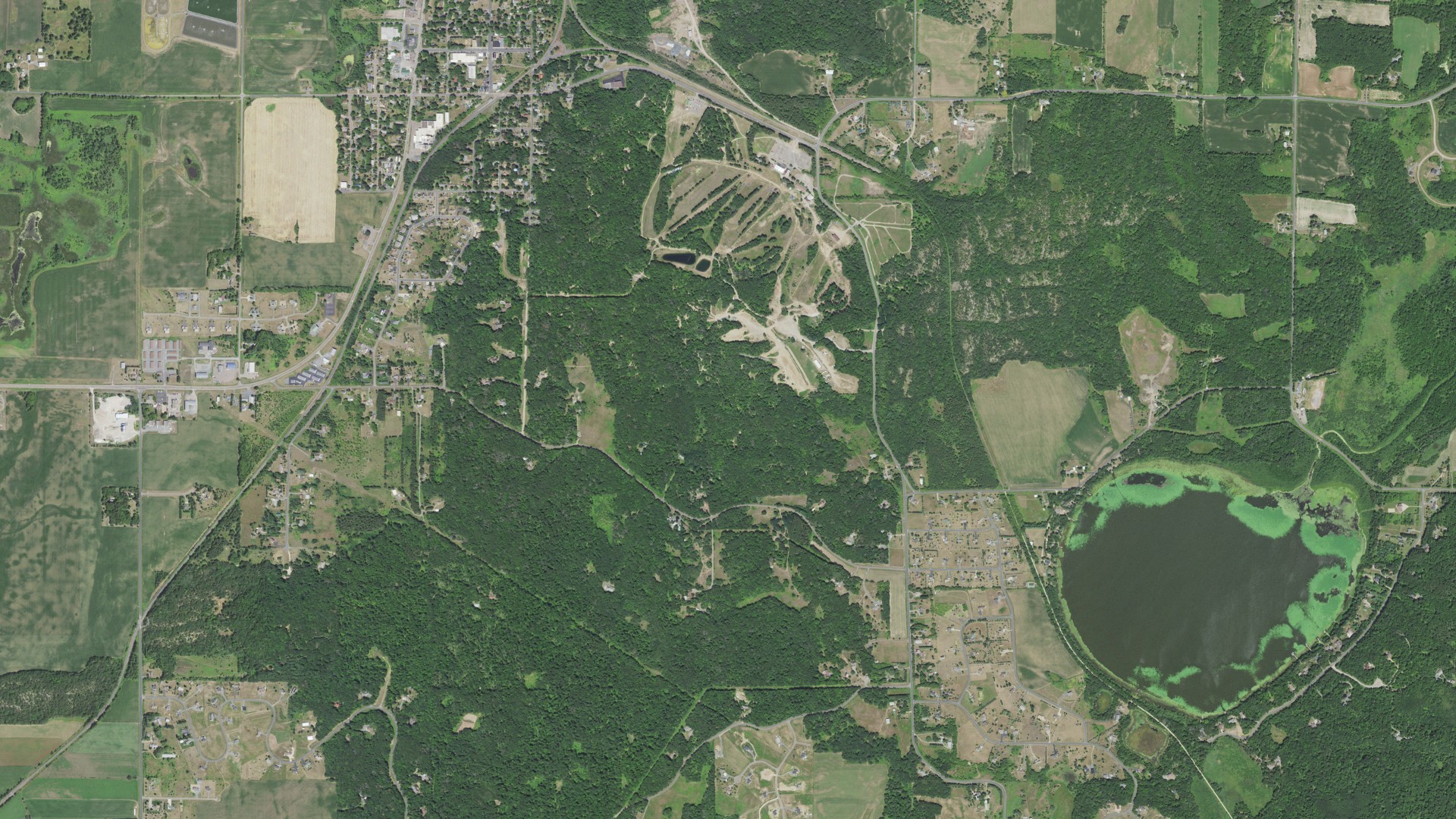 Aerial view of land around Osceola, Wisconsin