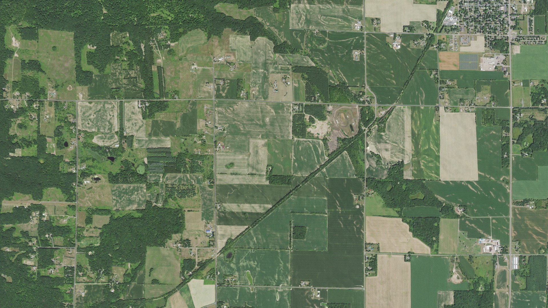 Aerial view of land around St. Croix Falls, Wisconsin