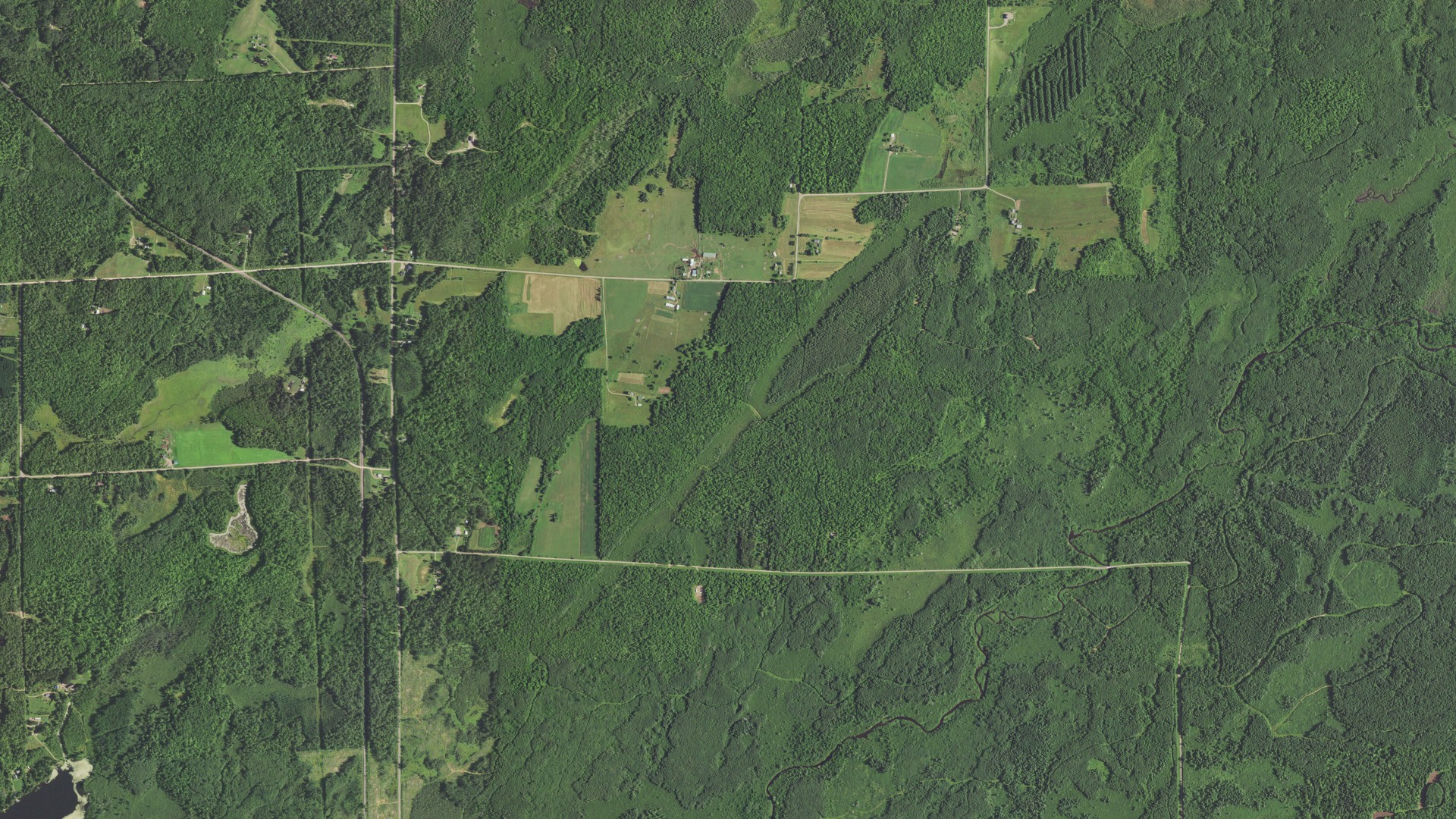 Aerial view of land around Hackett, Wisconsin