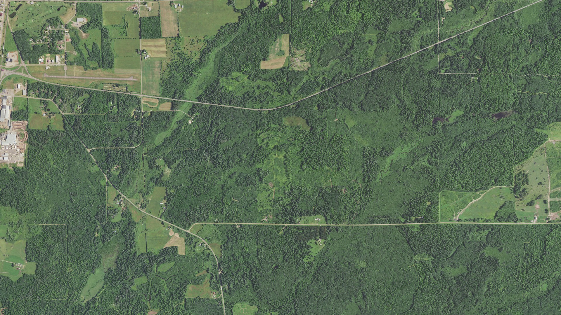 Natural-color aerial photograph of land around Prentice, Wisconsin