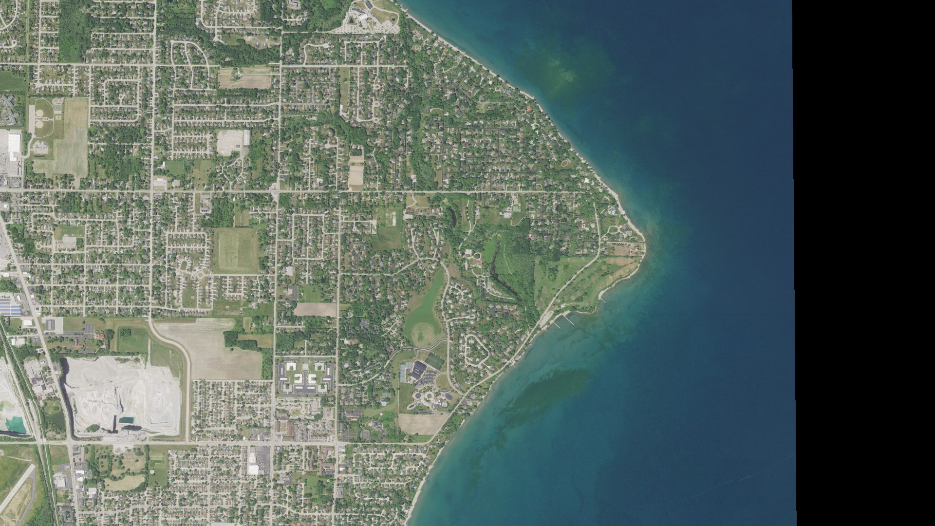 Natural-color aerial photograph of land around Racine County, Wisconsin
