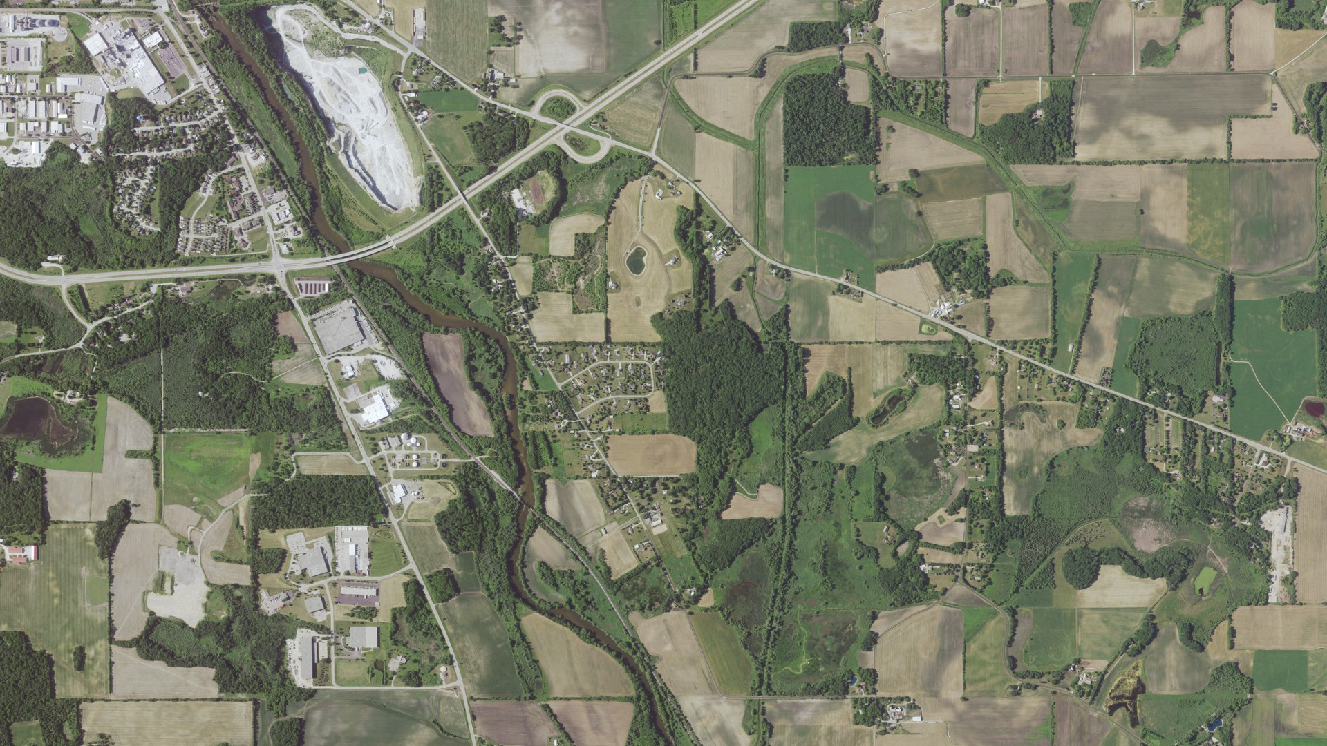 Aerial view of land around Burlington, Wisconsin