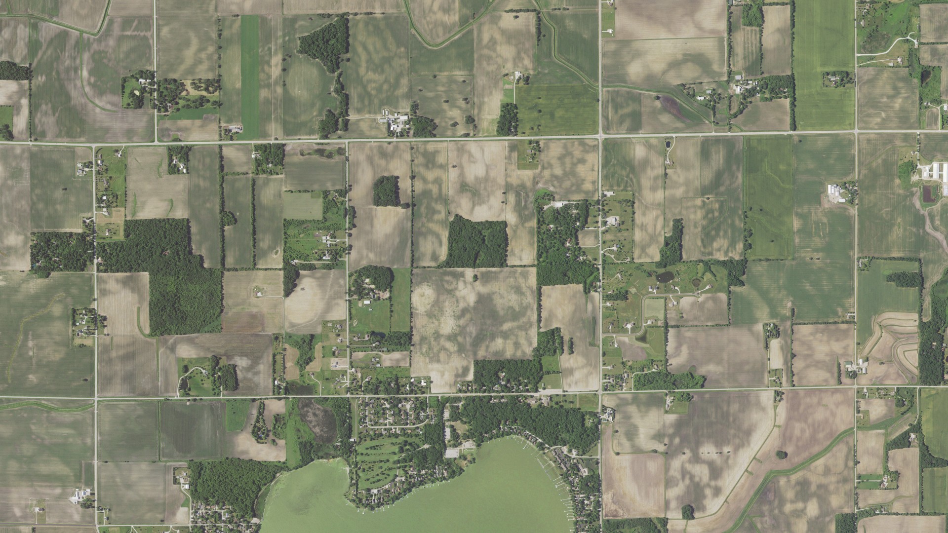 Aerial view of land around Dover, Wisconsin