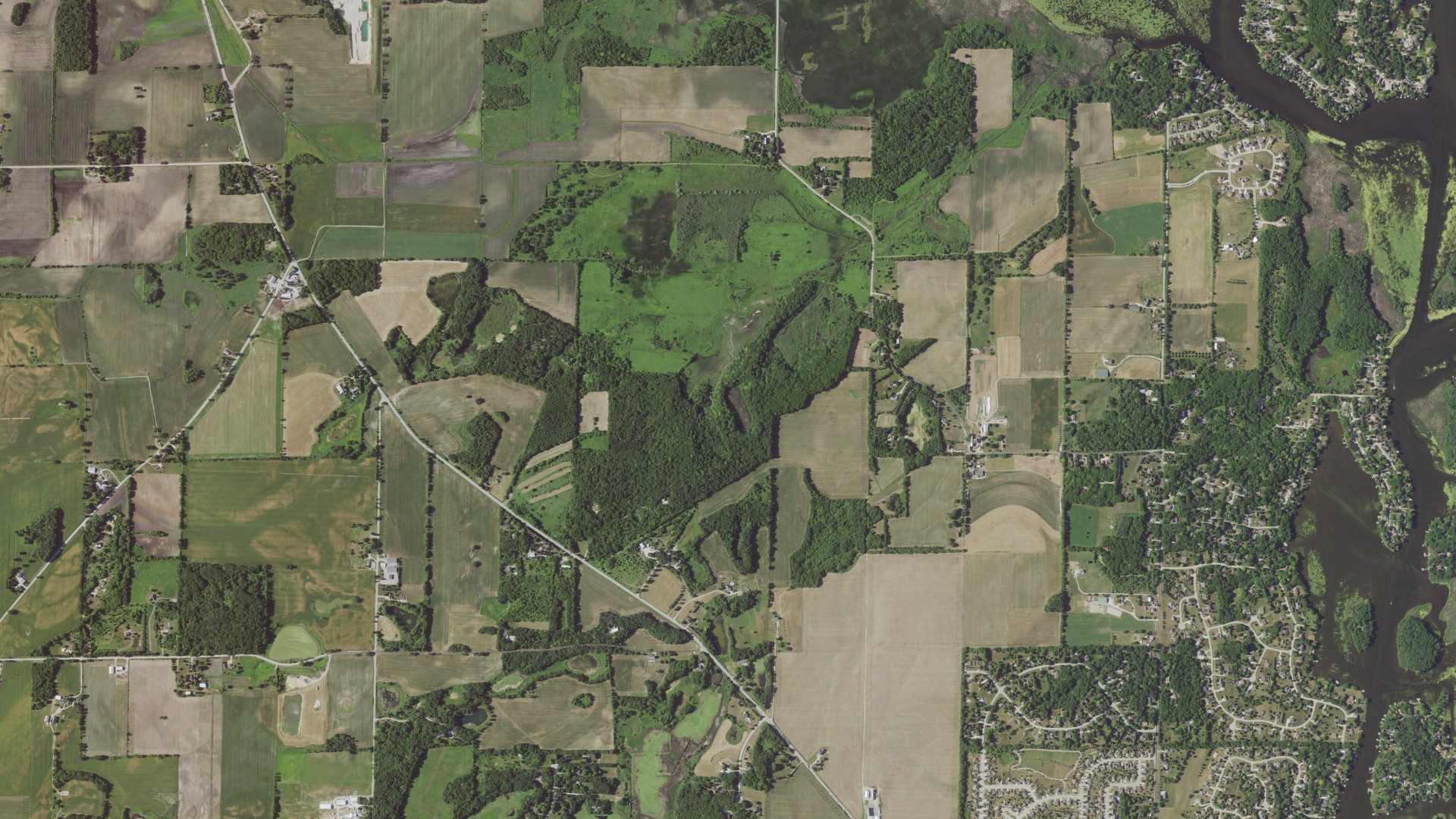 Aerial view of land around Waterford, Wisconsin