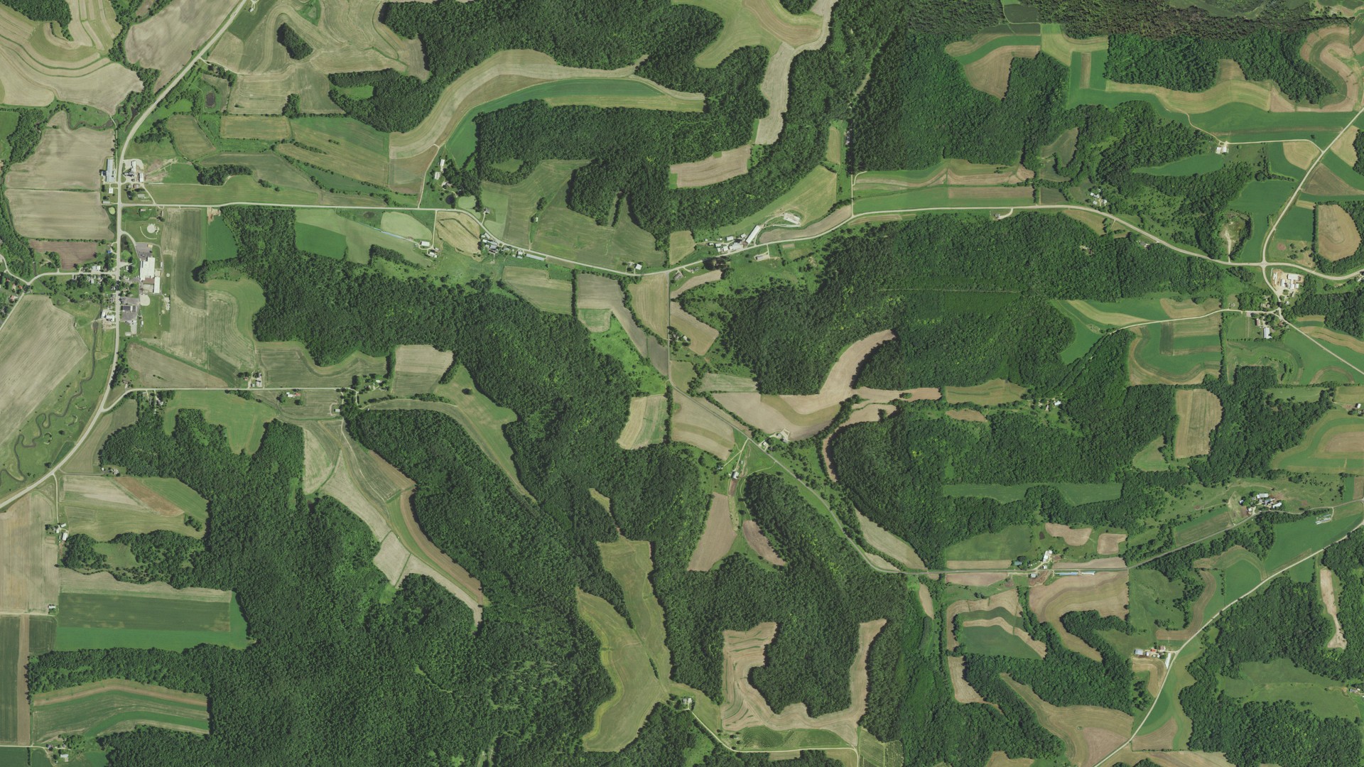 Aerial view of land around Ithaca, Wisconsin