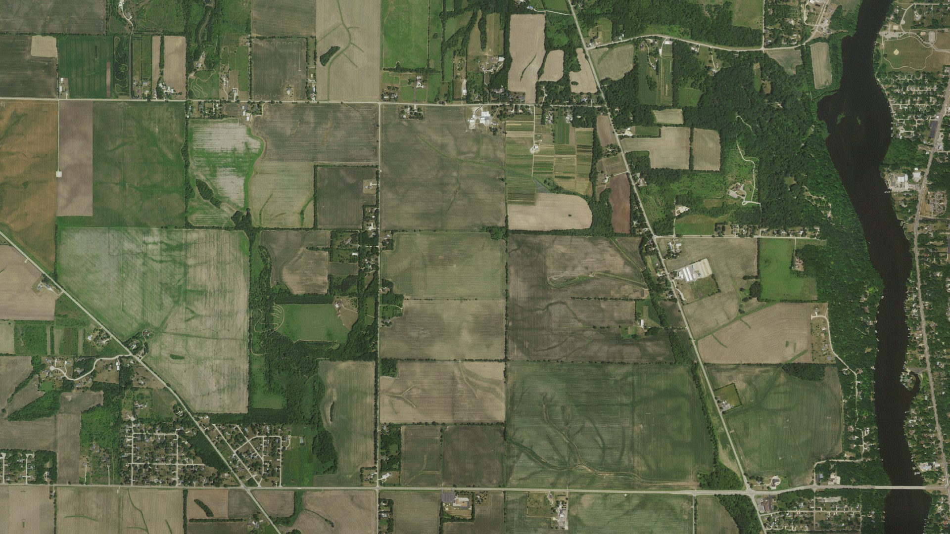 Aerial view of land around Beloit, Wisconsin