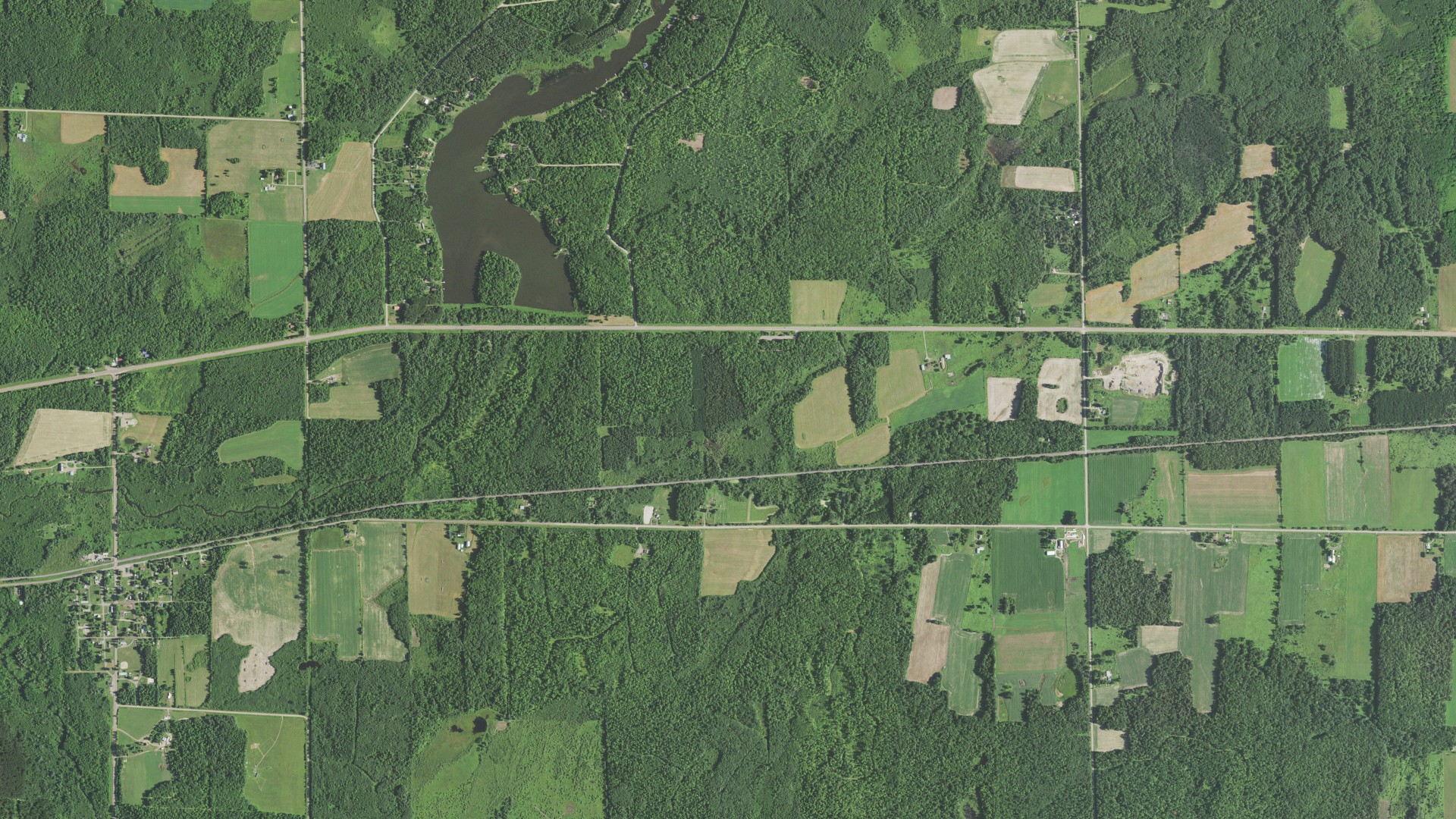 Aerial view of land around Richland, Wisconsin