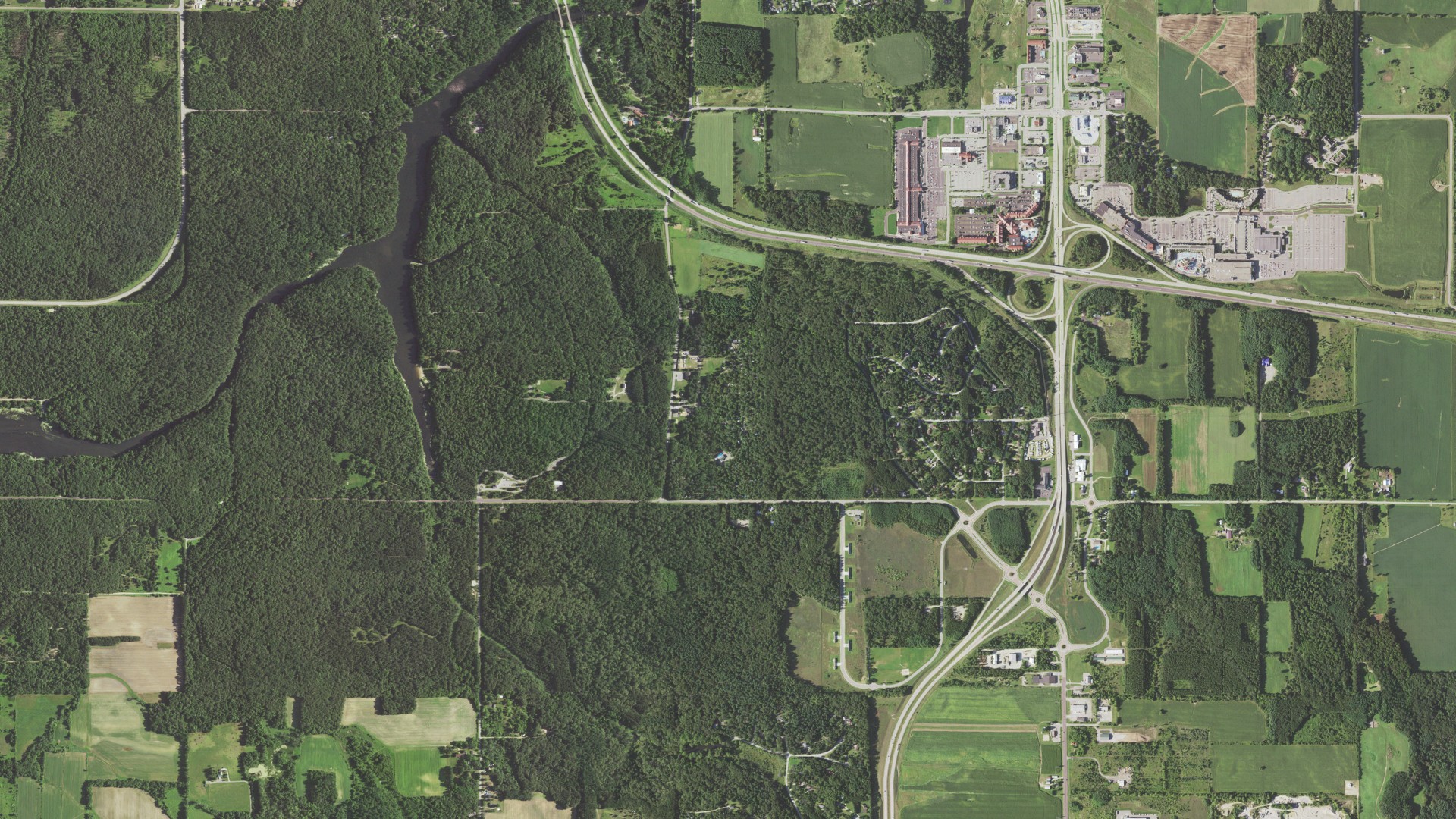 Aerial view of land around Delton, Wisconsin