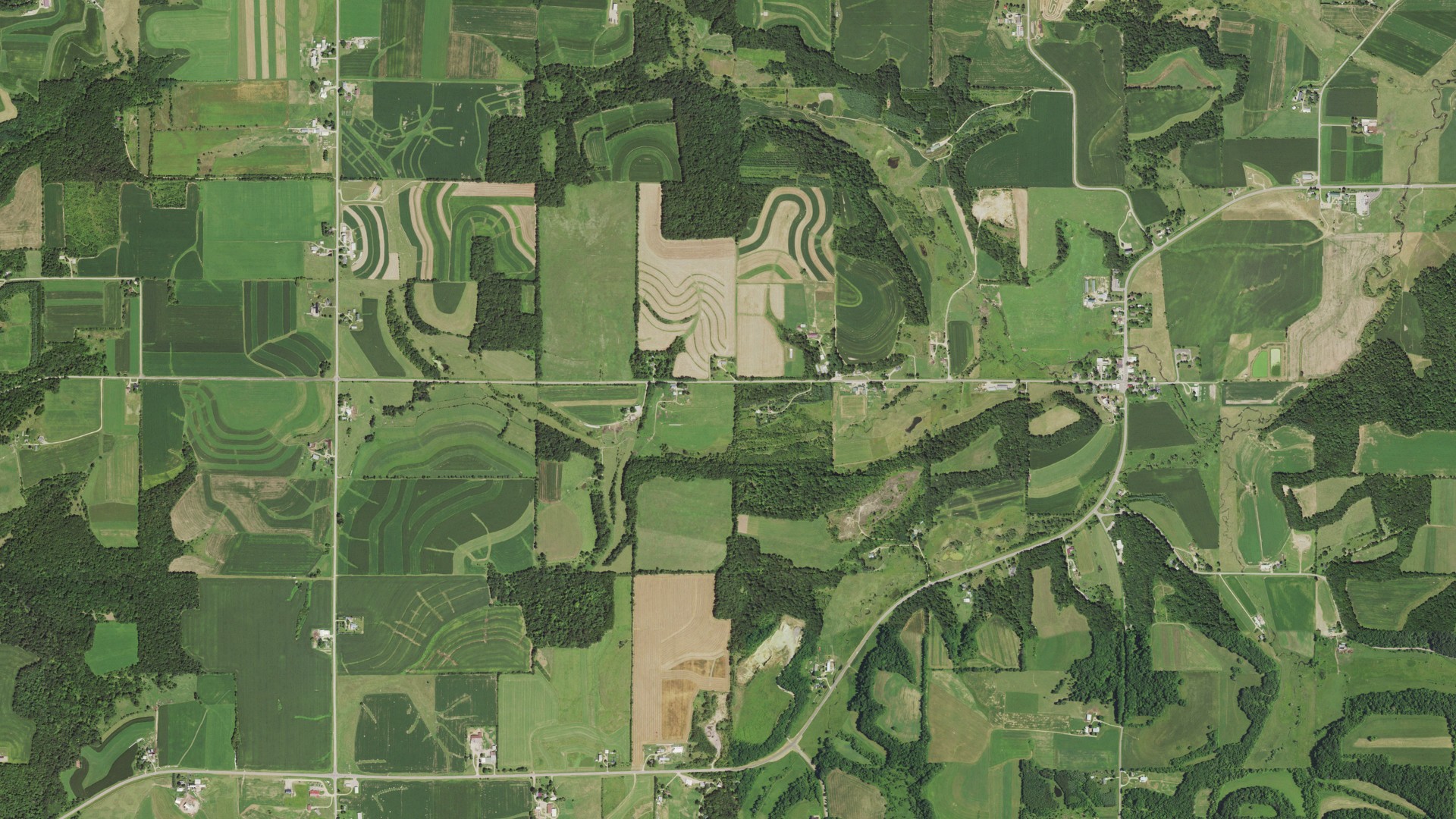Aerial view of land around Washington, Wisconsin