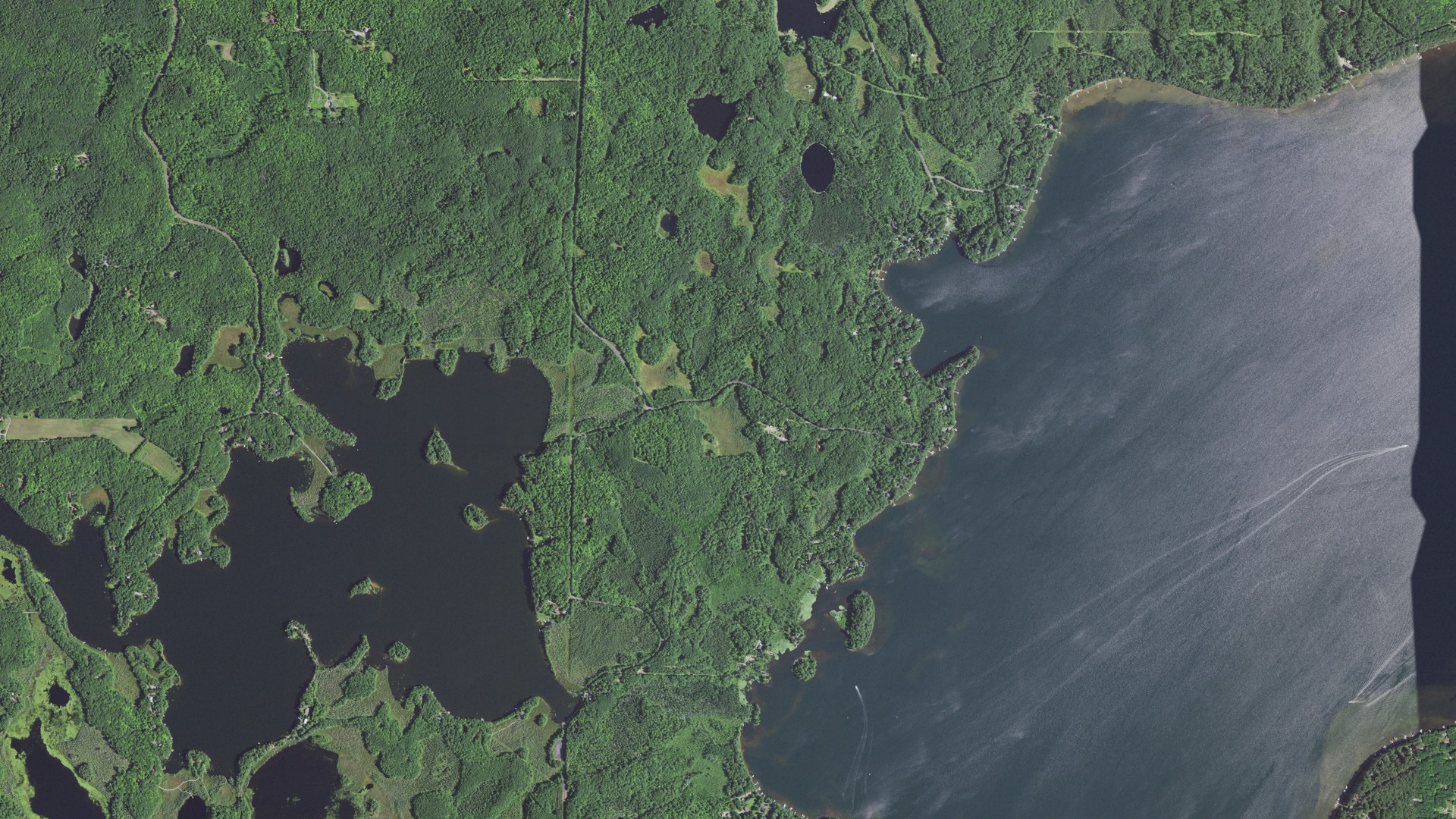 Aerial view of land around Bass Lake, Wisconsin