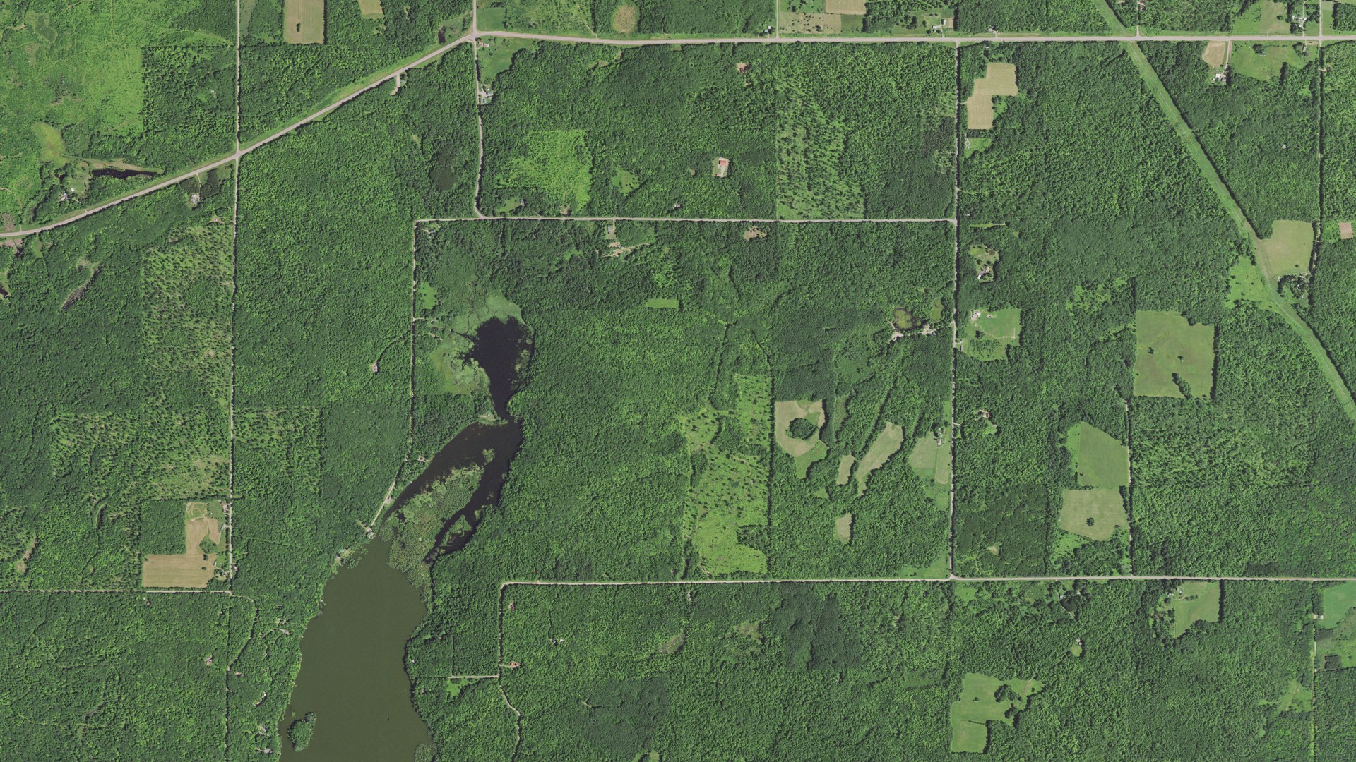Natural-color aerial photograph of land around Meteor, Wisconsin