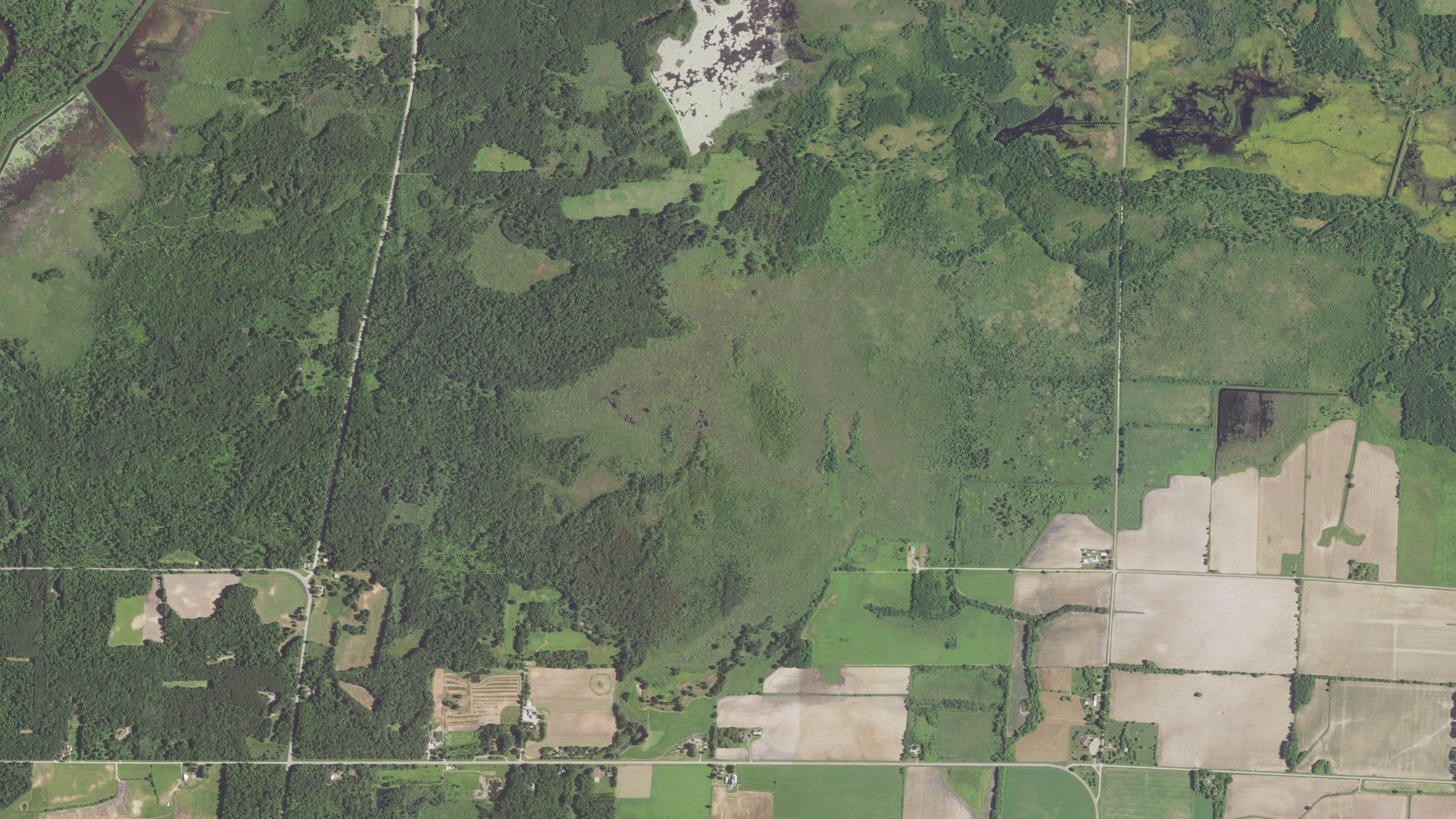 Aerial view of land around Navarino, Wisconsin